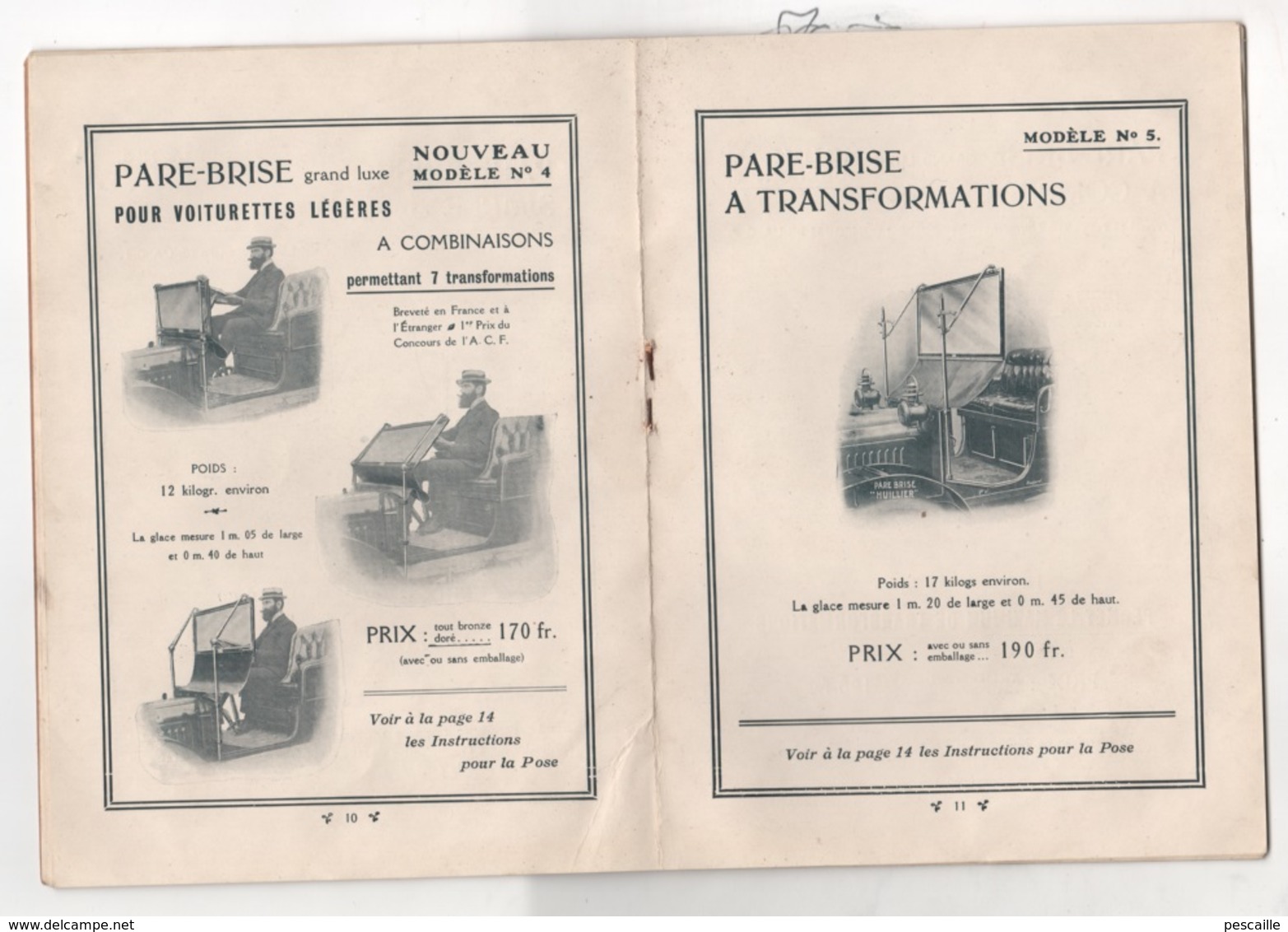 RARE - 1909 - ACCESSOIRES POUR AUTOMOBILE - DEPLIANT PUBLICITAIRE LES PARE-BRISE HUILLIER -