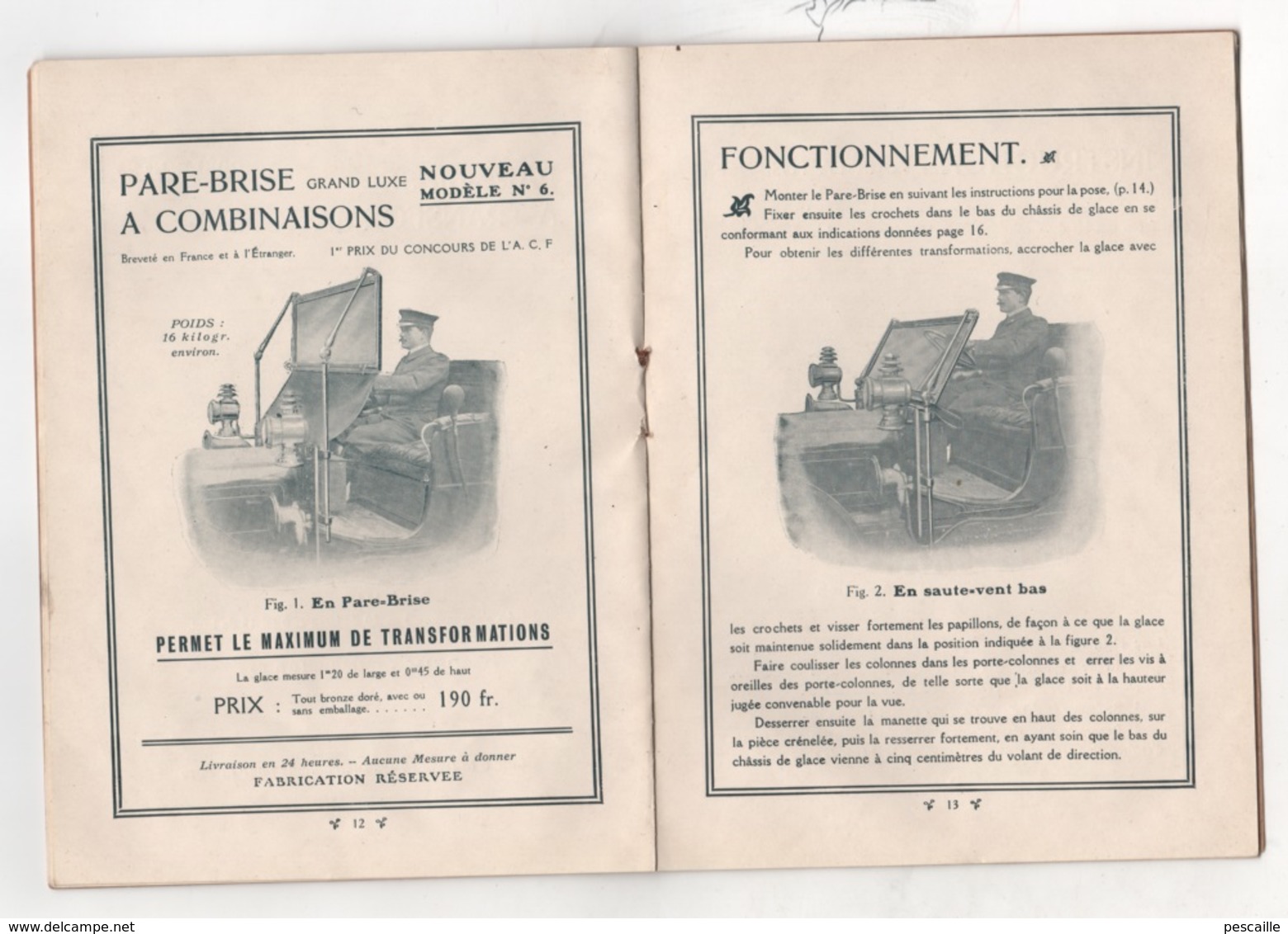 RARE - 1909 - ACCESSOIRES POUR AUTOMOBILE - DEPLIANT PUBLICITAIRE LES PARE-BRISE HUILLIER -