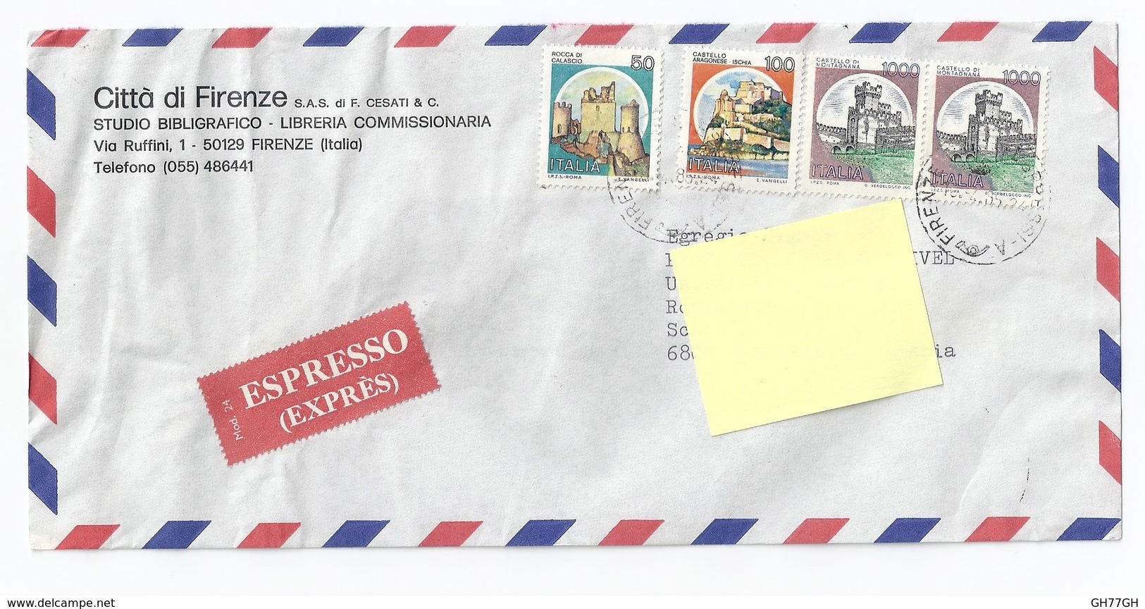 4 Timbres Italie Sur Enveloppe "città Di Firenze" - 1981-90: Storia Postale