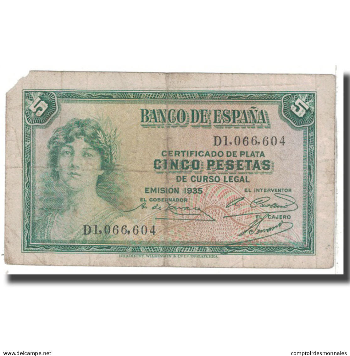 Billet, Espagne, 5 Pesetas, 1935, KM:85a, B - 5 Peseten