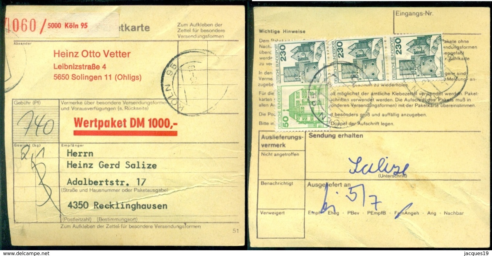 Deutschland Paketkarte Achtziger Jahre Sehe Scan - Briefe U. Dokumente
