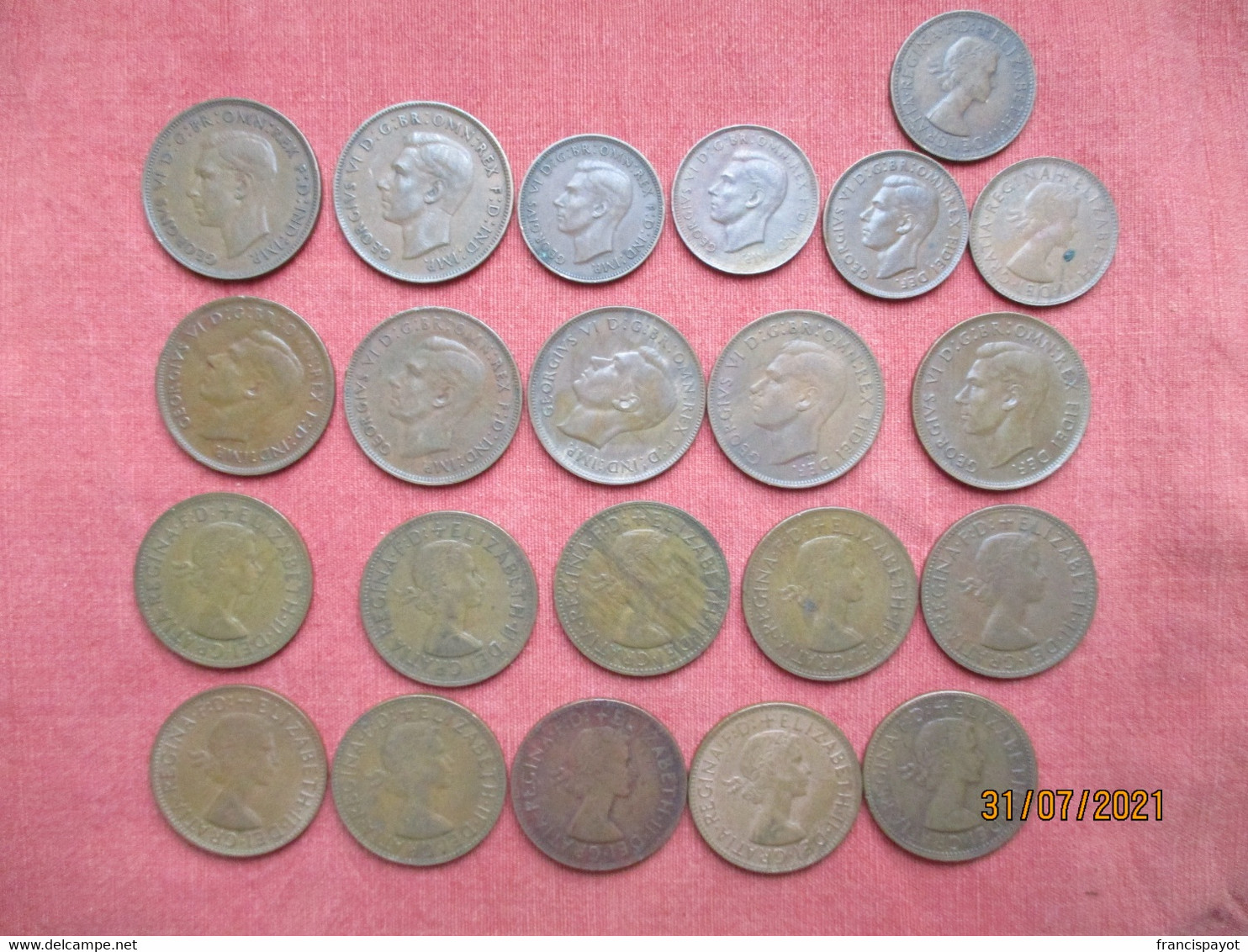Australia: 1 Penny 1938, 39, 41,42,  48, 51, 52, 55, 56, 57, 58, 59, 60, 61, 62, 63, 64, Half Penny 1943, 45, 51, 54, 59 - Penny