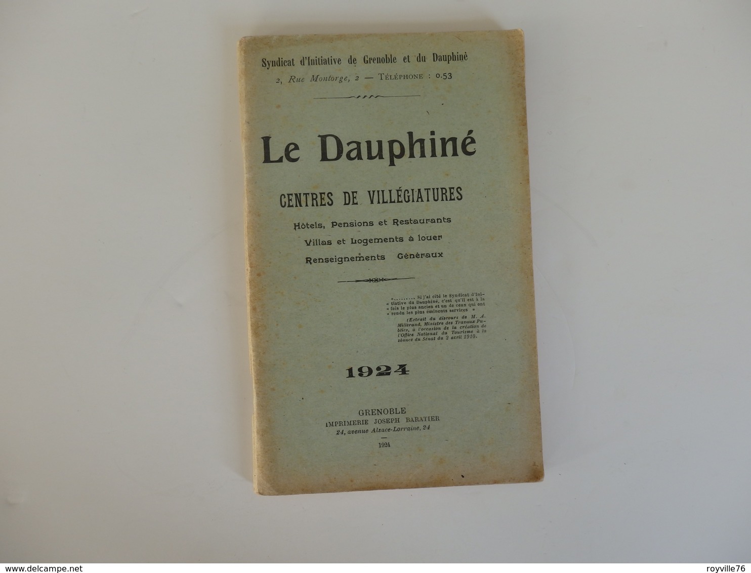 Guide Du Tourisme 178 P. Sur Le Dauphiné Centres De Villégiatures. Hôtels-Pensions Et Restaurants. - Dépliants Touristiques