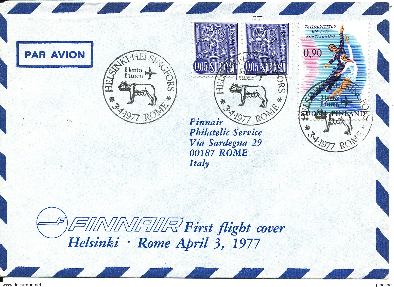 Finland Air Mail Cover First Flight Helsinki - Rome 3-4-1977 Sent To Italy - Covers & Documents
