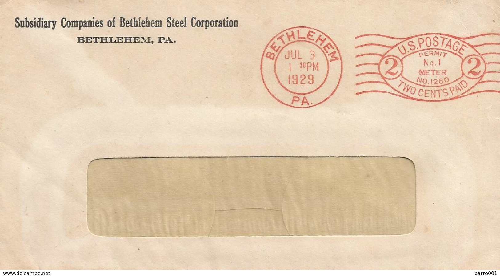 USA 1929 Bethlehem Meter Model "M" Pitney Bowes 1260 EMA Steel Industry Cover - Storia Postale