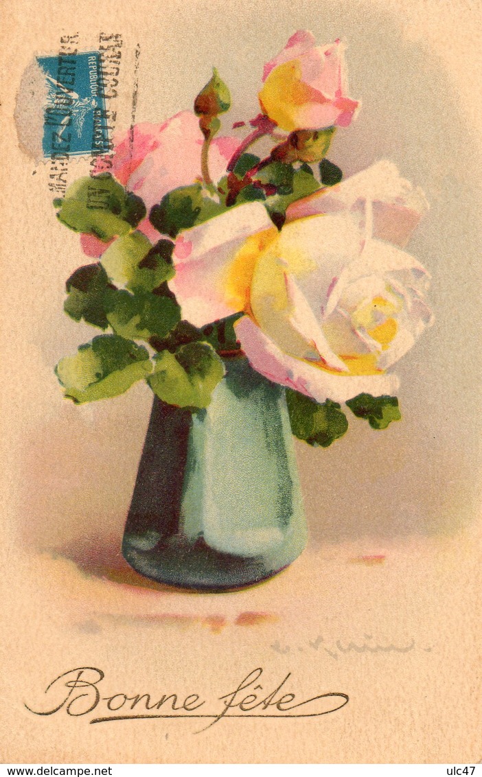 - Bonne Fête - 2 Cpa - Bouquet De Fleurs  - Dessin Avec Signature - Scan Verso - - Autres & Non Classés
