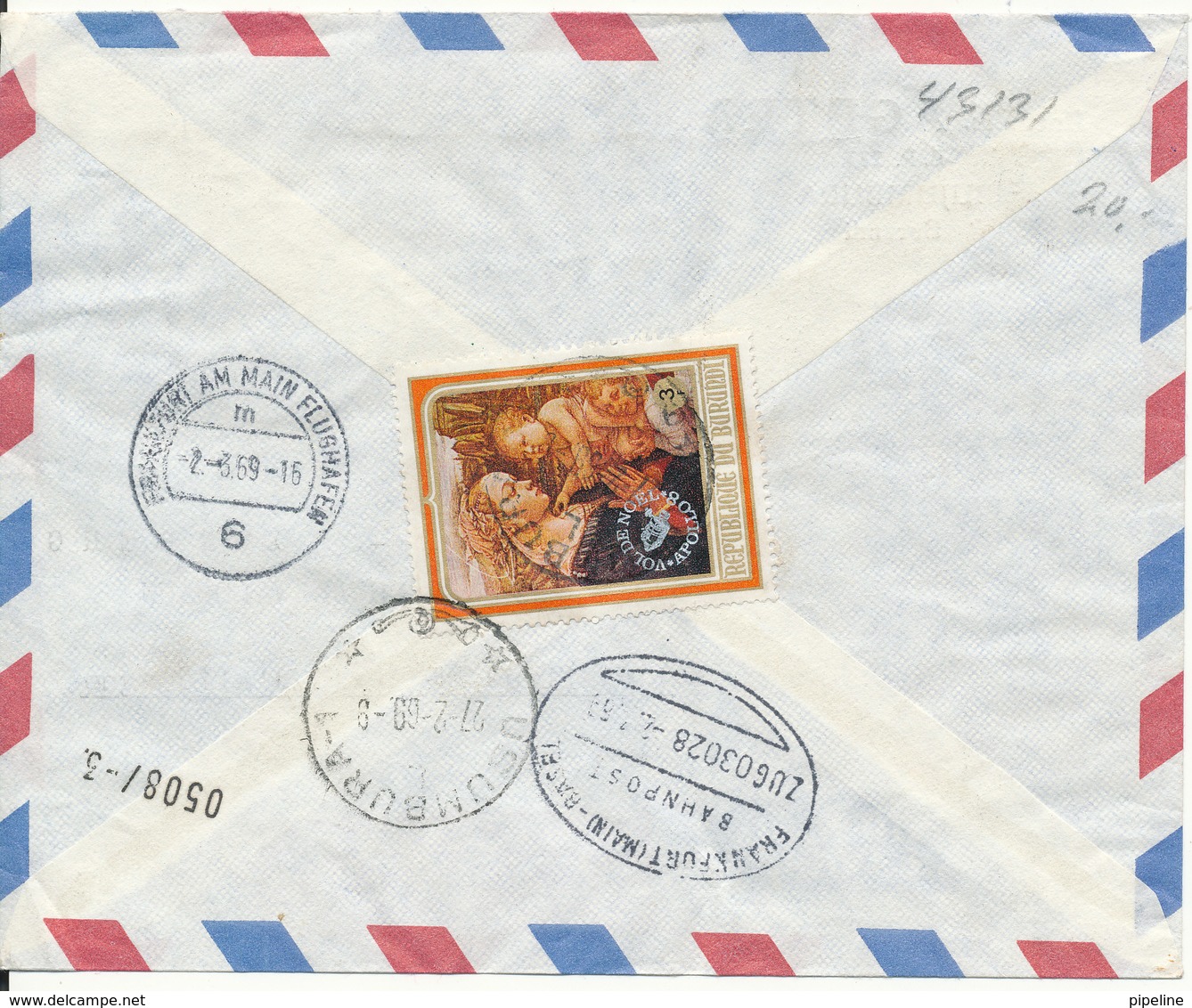 Burundi Registered Express Air Mail Cover Sent To Germany 27-2-1969 With Bahnpost Cancel On Backside Of The Cover - Used Stamps