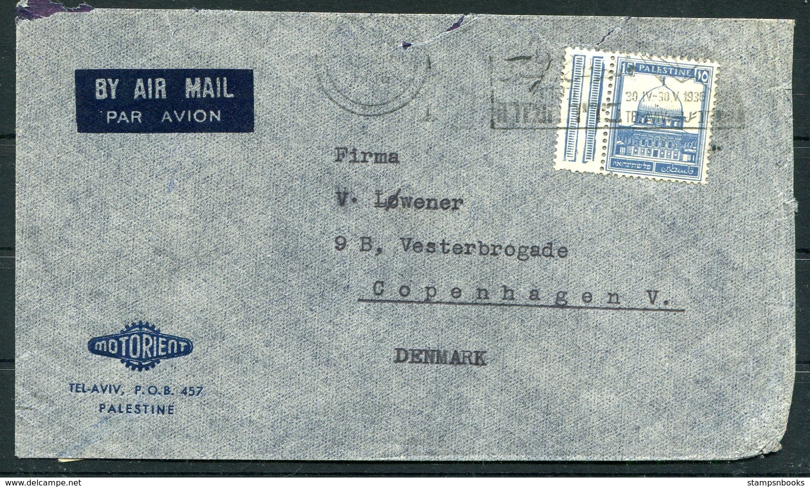 1936 Palestine Airmail Cover MOTORIENT Tel Aviv - Copenhagen Denmark - Palestina