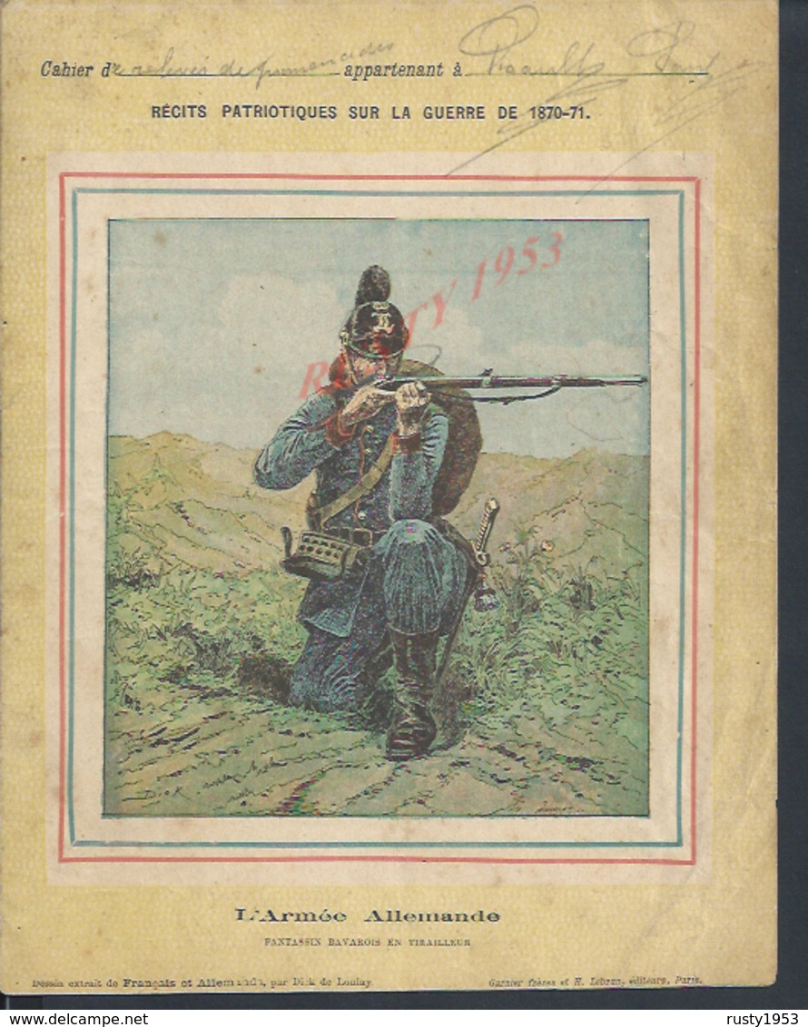 MILITARIA PROTÉGE CAHIER ILLUSTRÉE SUR LA GUERRE 1870/71 L ARMÉE ALLEMANDE TIRAILLEUR : - Protège-cahiers