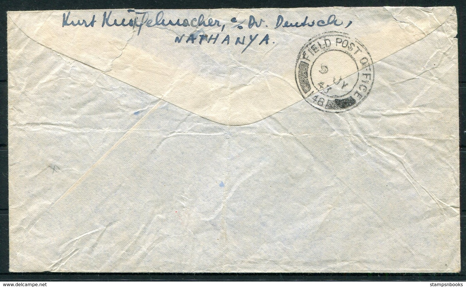 1943 Palestine CENSOR Field Post Office 148 FPO Cover Nathanya - Lt Deutsche R.A.M.C. 29B General Hospital - Palestine