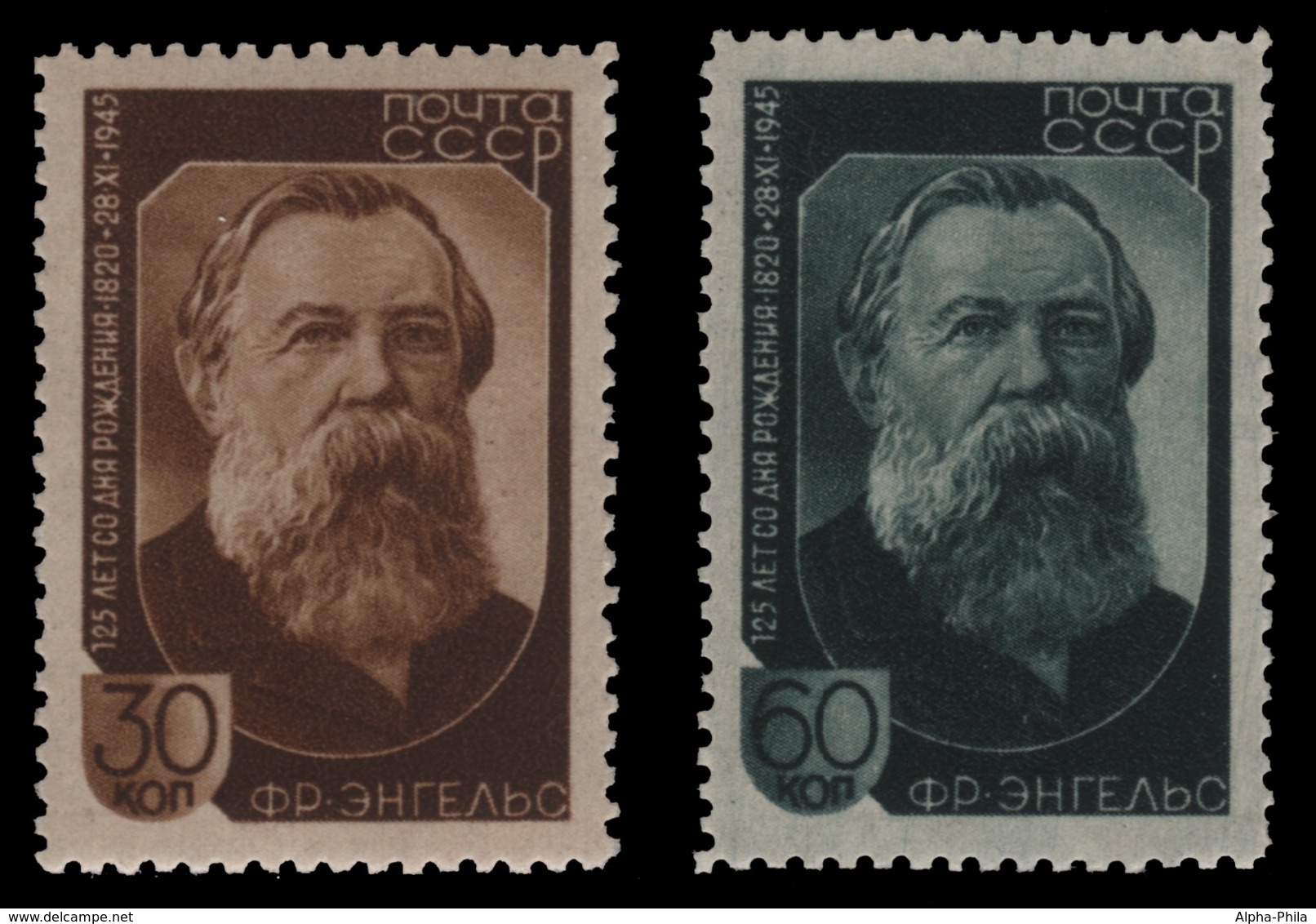 Russia / Sowjetunion 1945 - Mi-Nr. 992-993 ** - MNH - Friedrich Engels - Ungebraucht