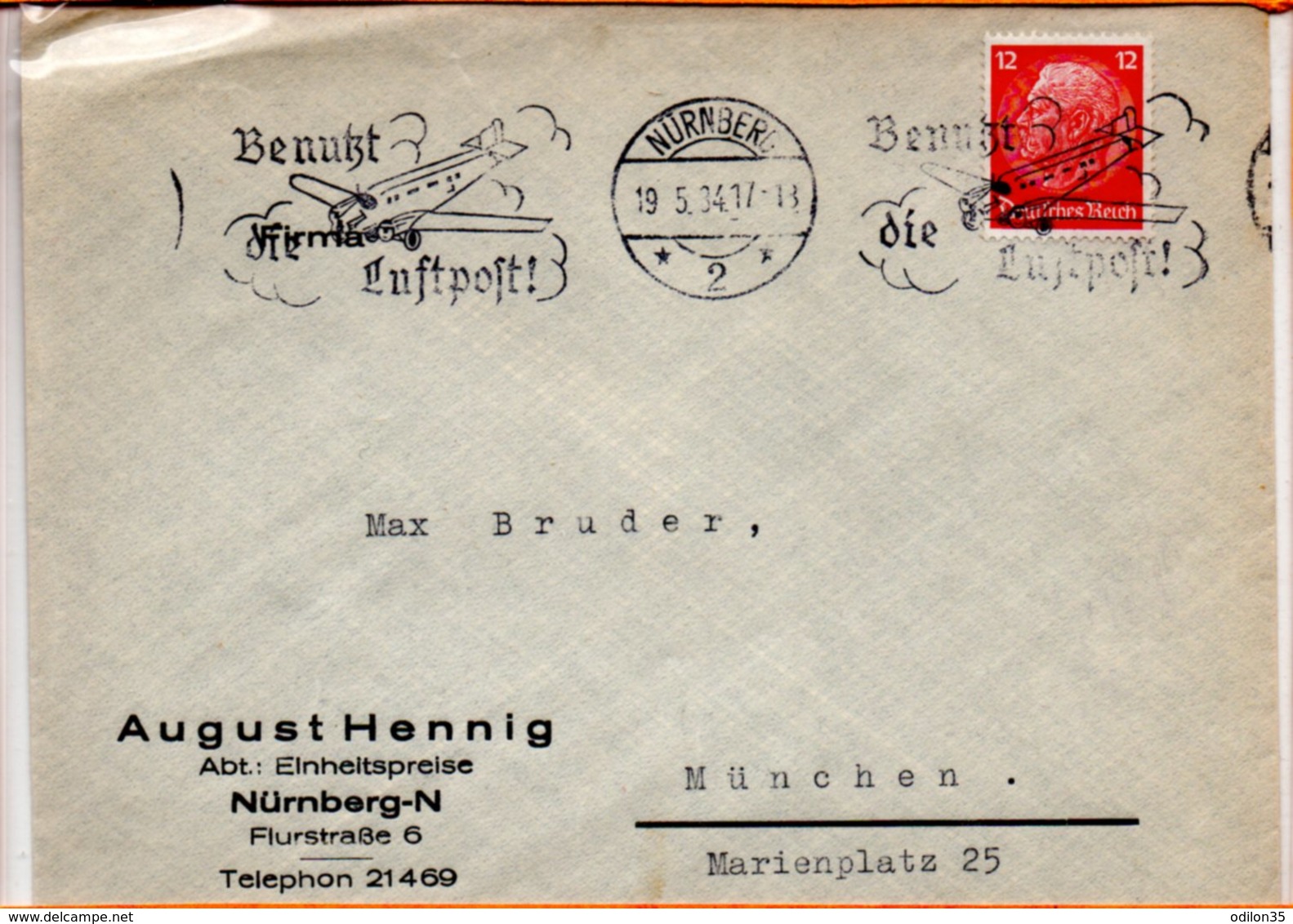 Allemagne, Flamme De Nurenberg, 1934, Benuzt Die Luftpost - Lettres & Documents