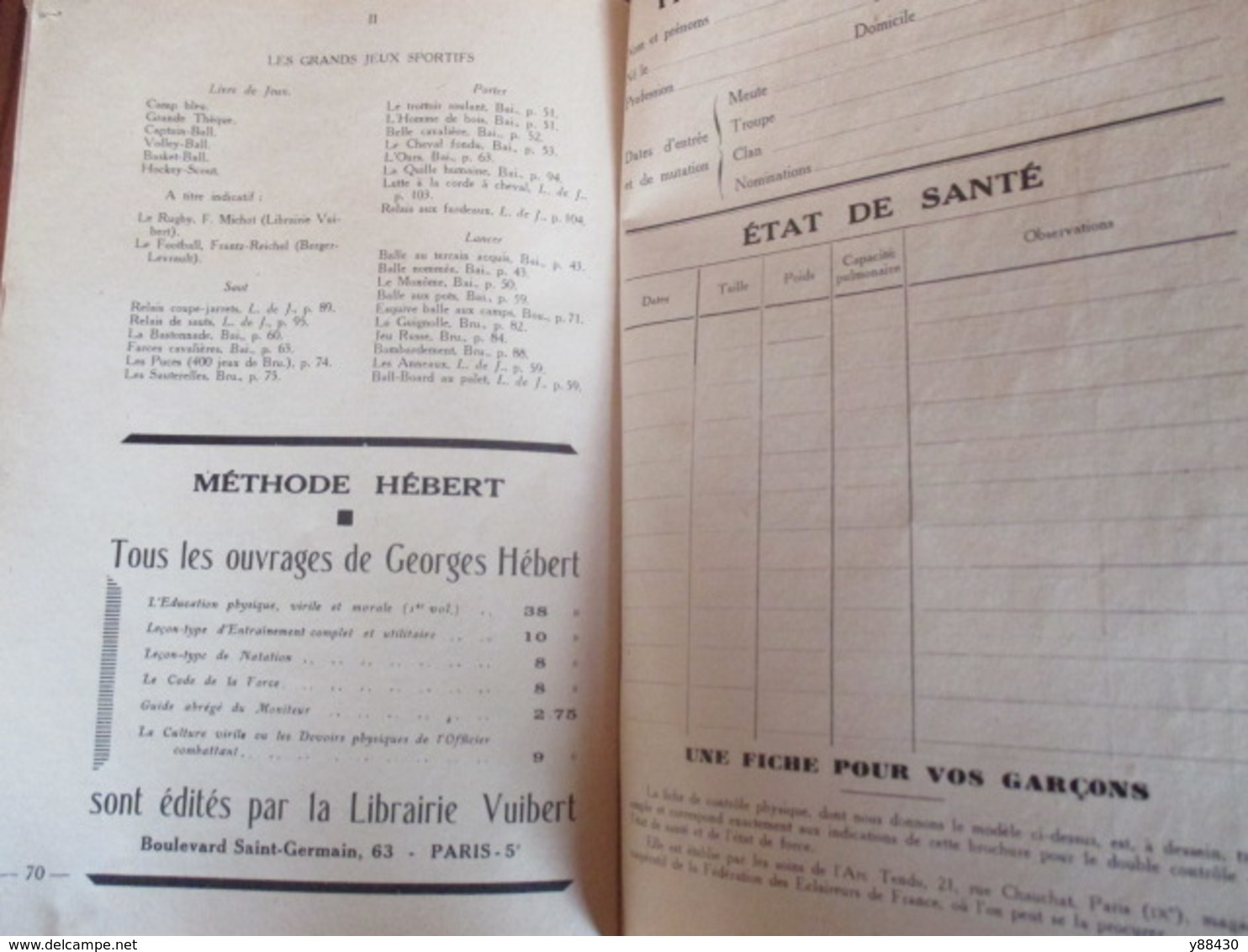 Livret VIGUEUR ET CRAN pour nos ENFANTS - Année 1935 - par R Lafitte - ECLAIREURS DE FRANCE - 74 pages - 16 photos