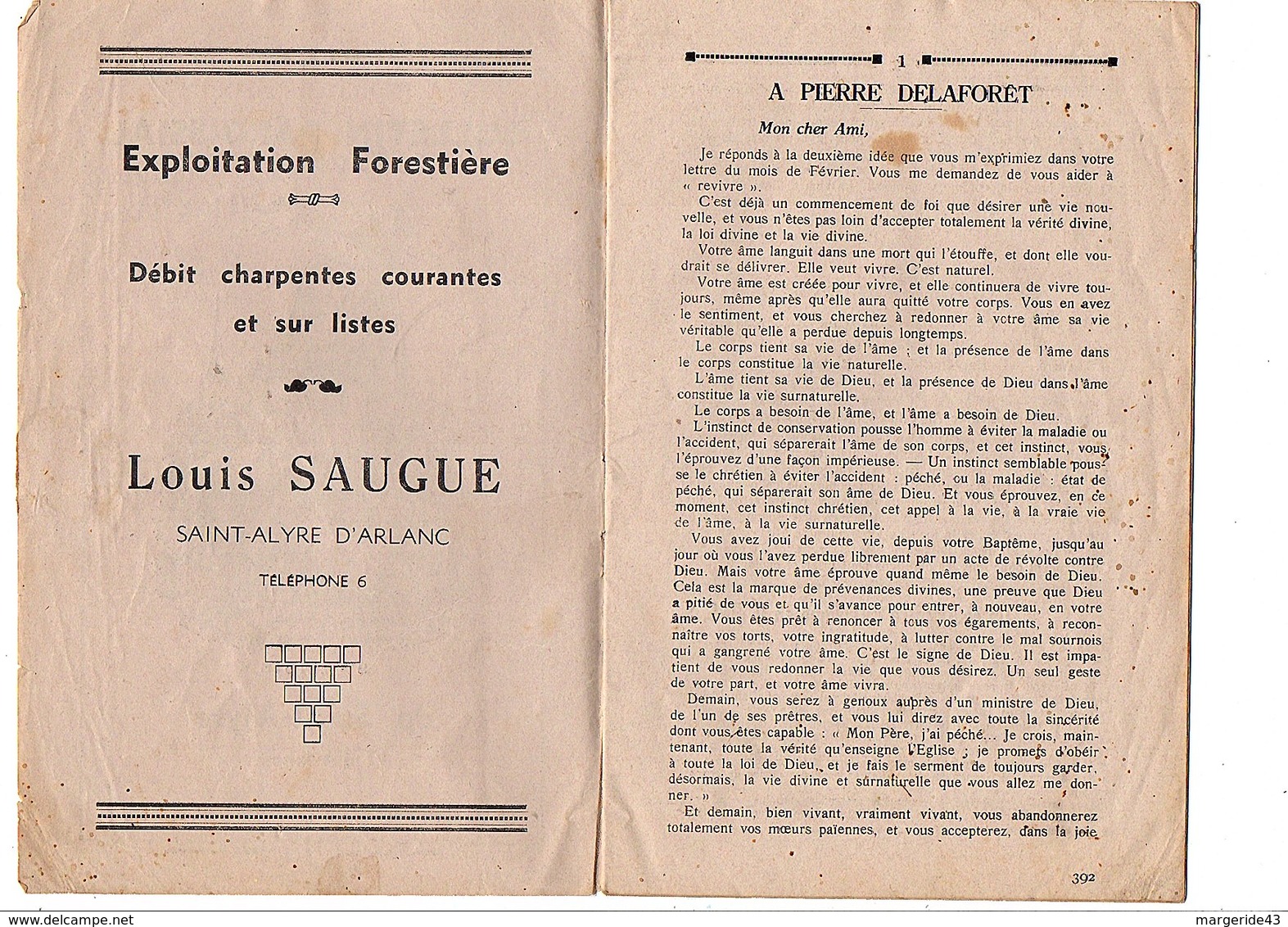 BULLETIN PAROISSIAL DE SAINT-ALYRE D'ARLANC PUY DE DOME - AVRIL 1943 - Autres & Non Classés