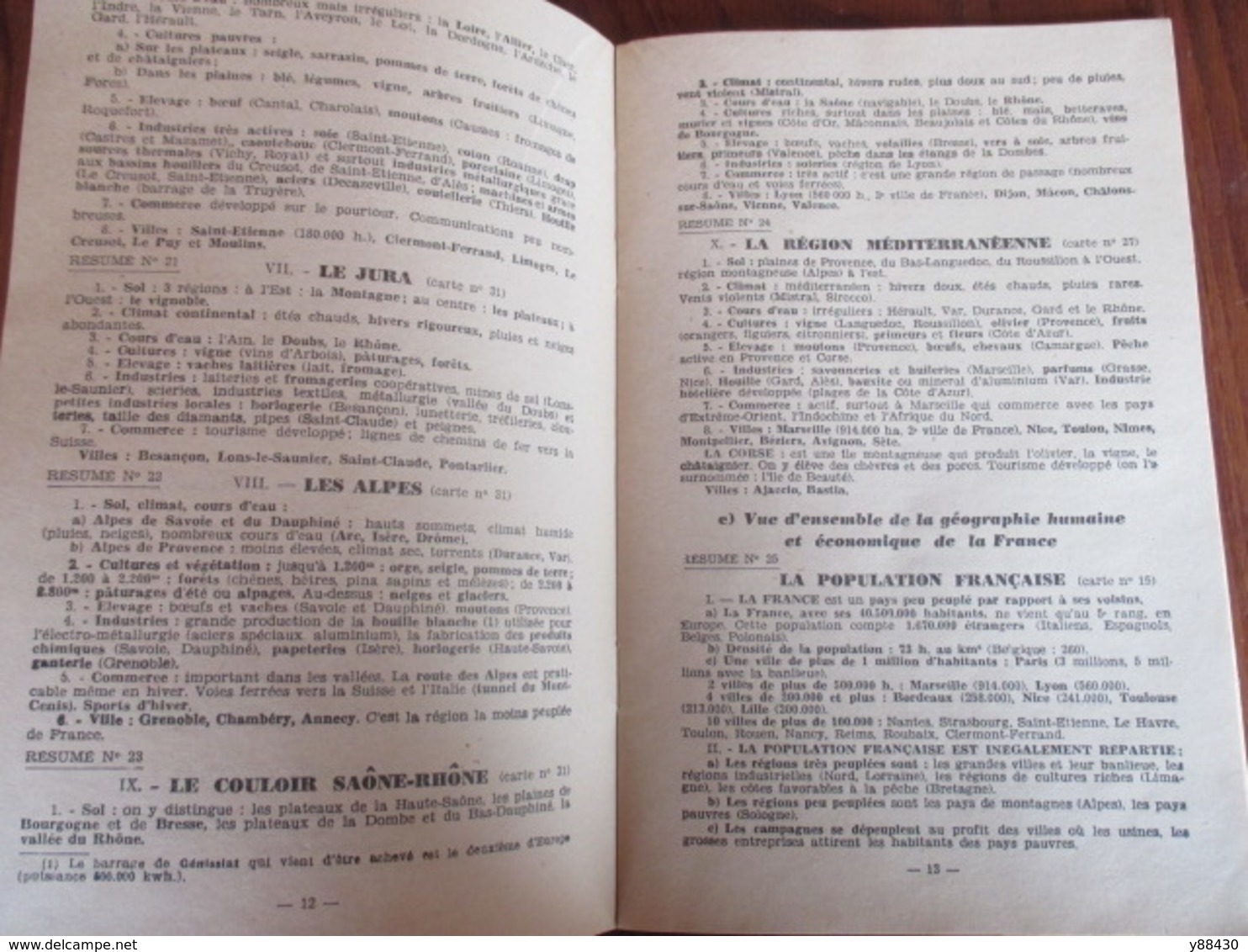 livret "L' ESSENTIEL" FE.6 - Résumés de Géographie & fascicule - Année 1947 - Cours de fin d'étude - 38 pages -21 photos