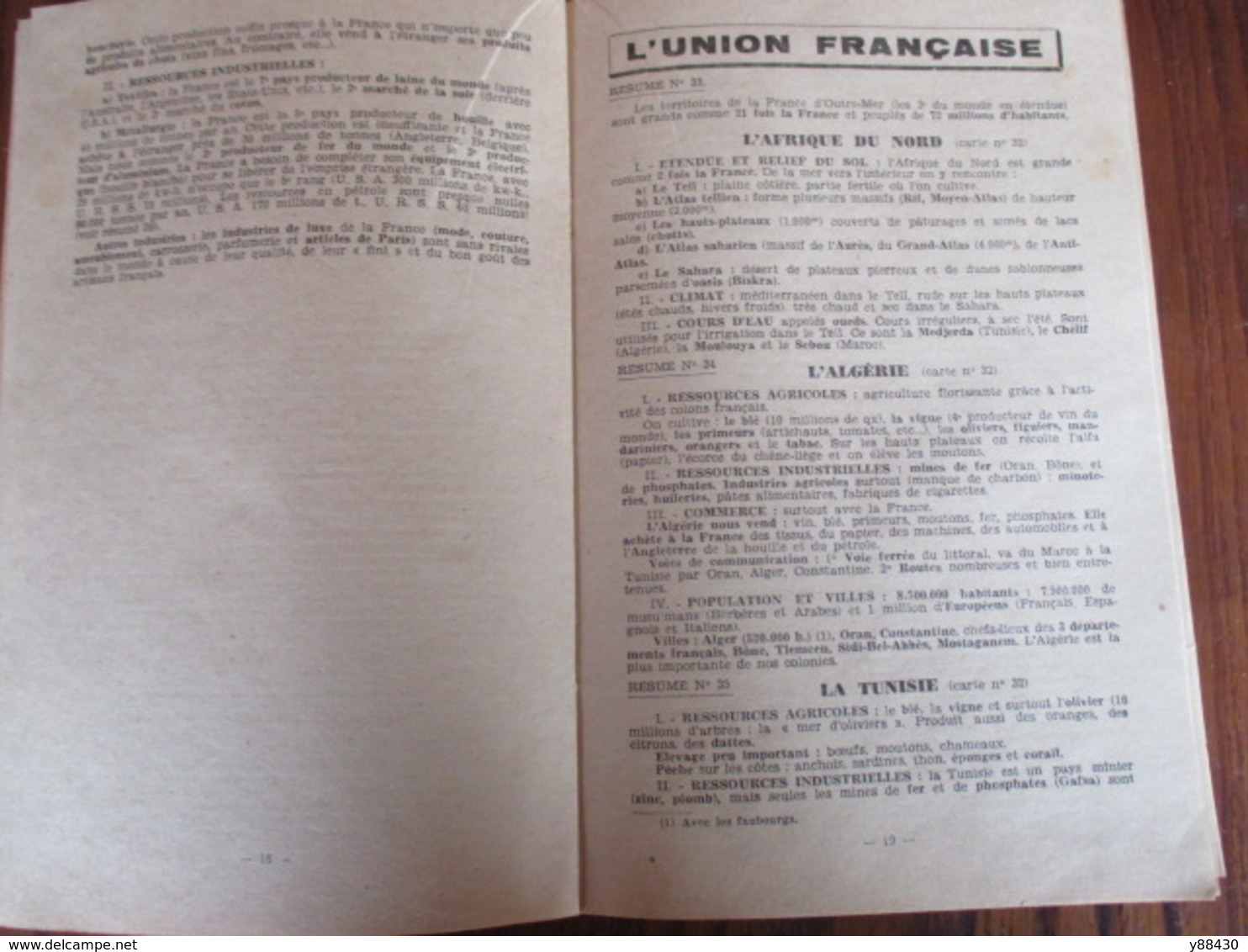 livret "L' ESSENTIEL" FE.6 - Résumés de Géographie & fascicule - Année 1947 - Cours de fin d'étude - 38 pages -21 photos