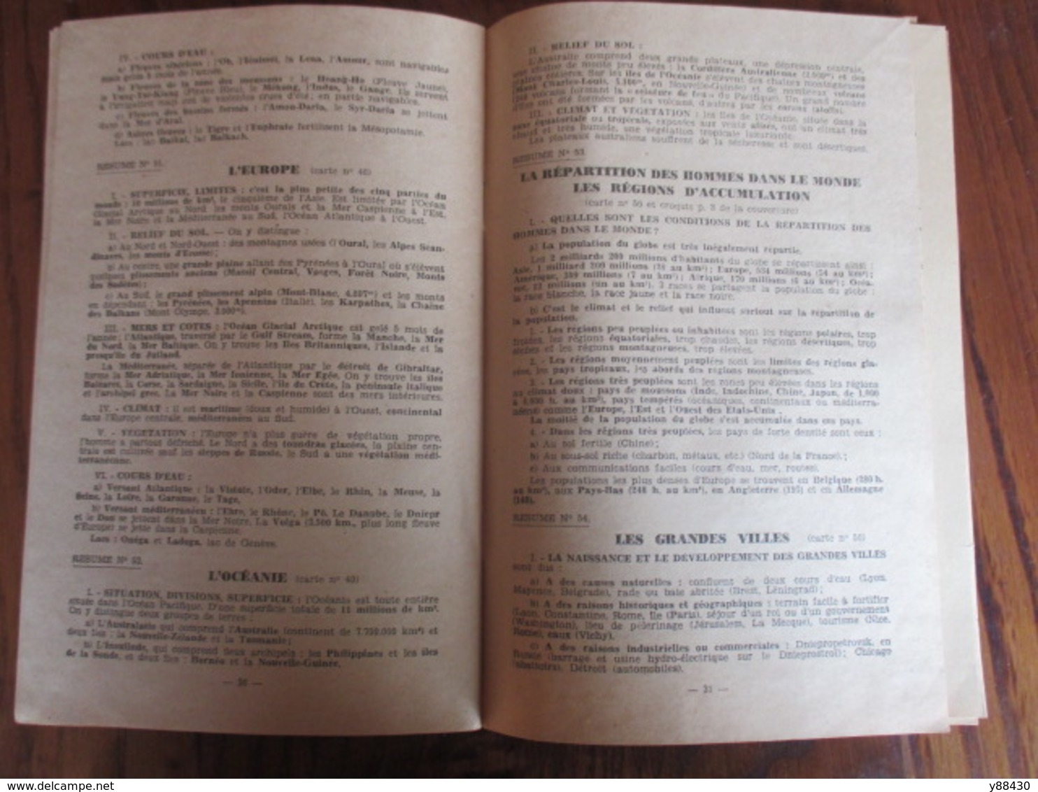 livret "L' ESSENTIEL" FE.6 - Résumés de Géographie & fascicule - Année 1947 - Cours de fin d'étude - 38 pages -21 photos