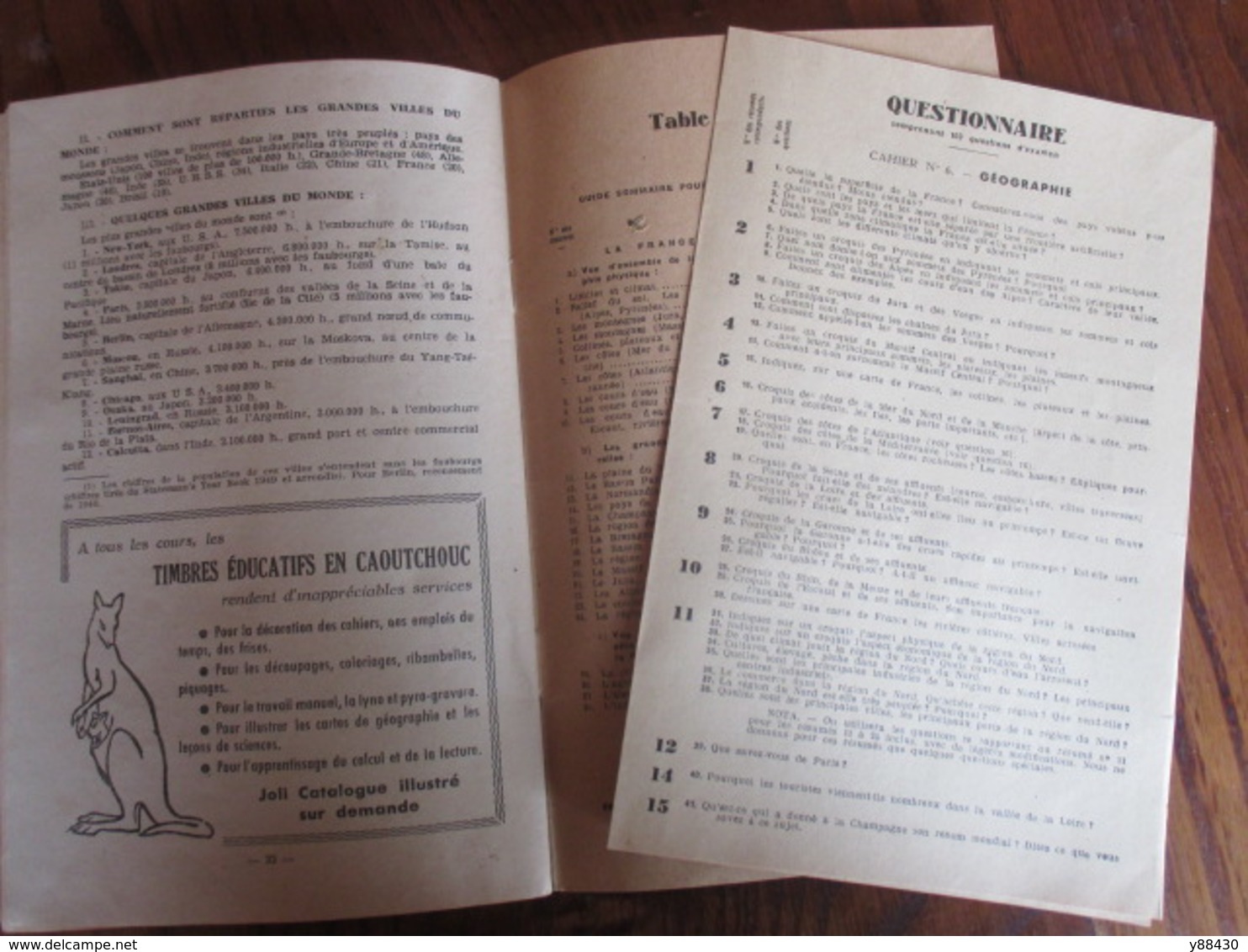 livret "L' ESSENTIEL" FE.6 - Résumés de Géographie & fascicule - Année 1947 - Cours de fin d'étude - 38 pages -21 photos