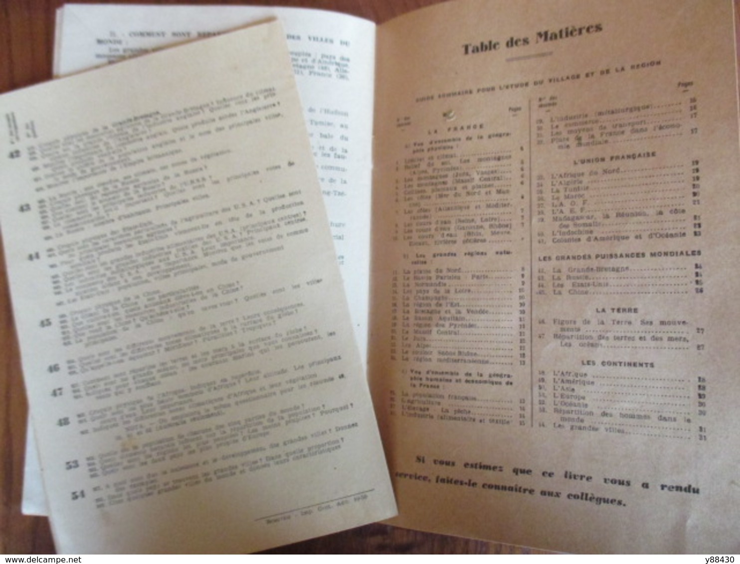 livret "L' ESSENTIEL" FE.6 - Résumés de Géographie & fascicule - Année 1947 - Cours de fin d'étude - 38 pages -21 photos