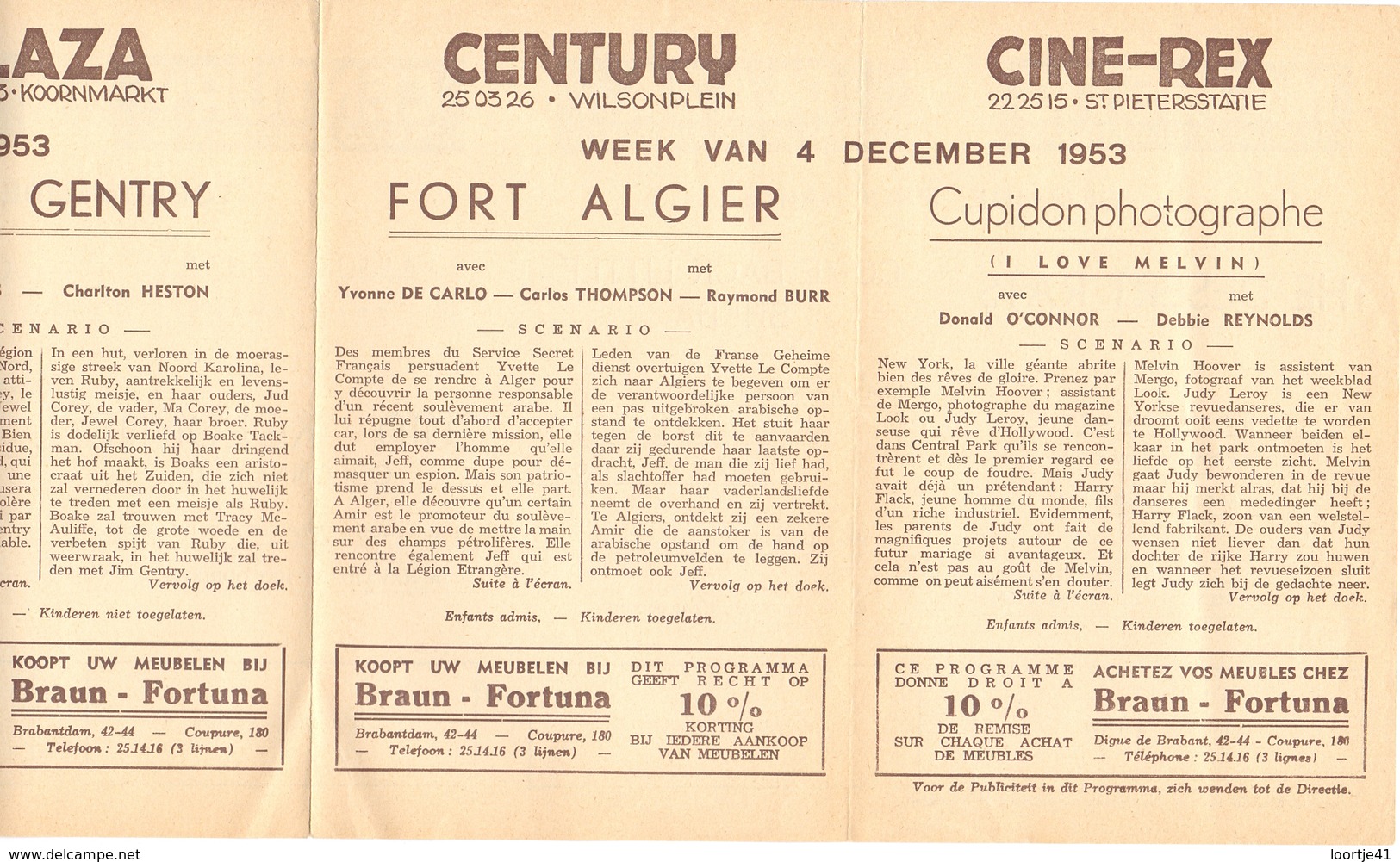 Ciné  Bioscoop Programma Cinema Majestic - Rex - Century - Savoy - Select - Gent - 1953 - Publicité Cinématographique