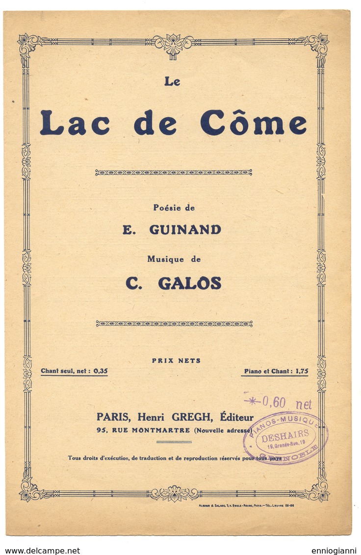 Le Lac De Come - Poesie De E Guinand - Musique De C.Galos - Compositeurs De Musique De Film