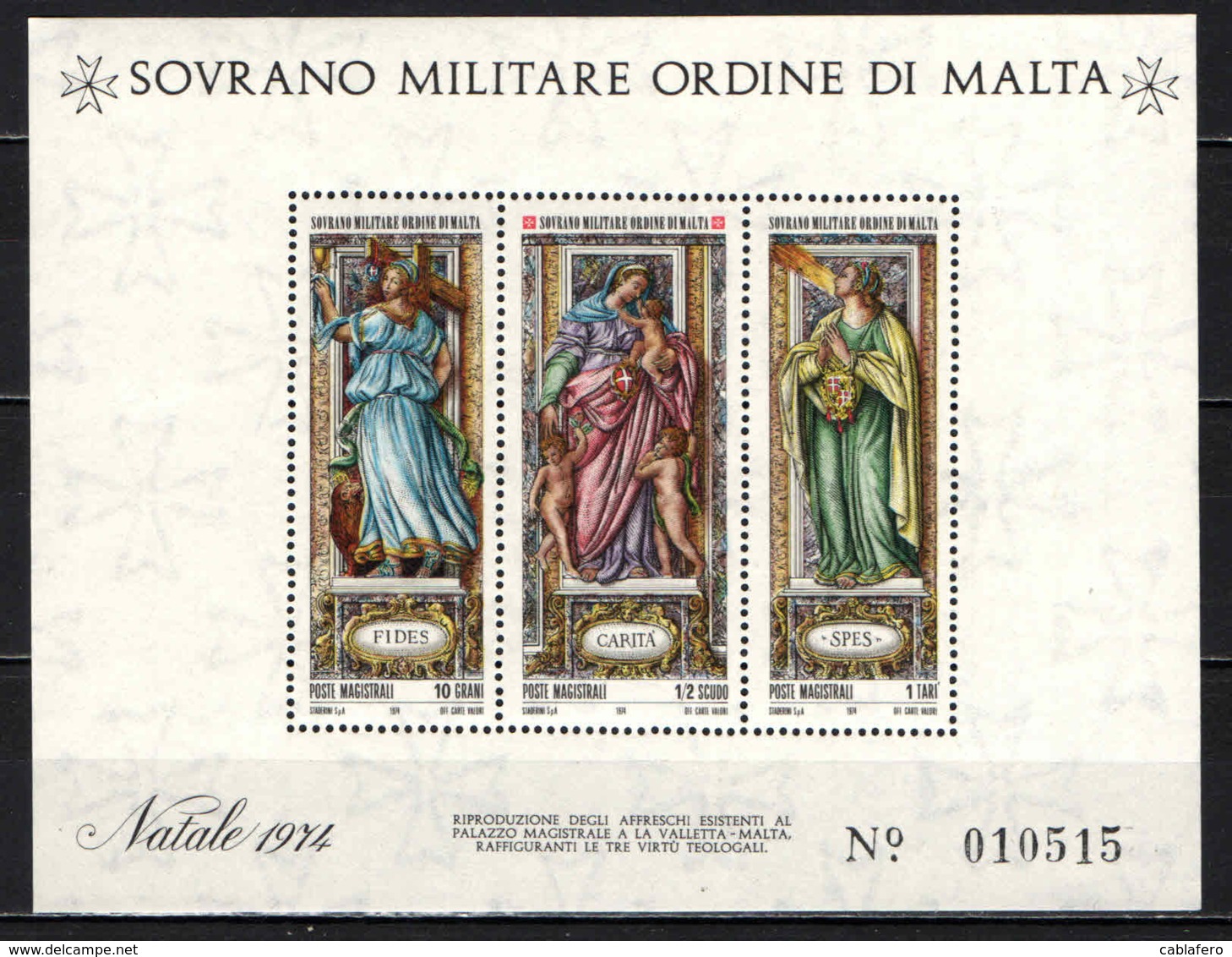 SMOM - 1974 - NATALE: LE 3 VIRTU' TEOLOGALI - FEDE, SPERANZA E CARITA' - FOGLIETTO - SOUVENIR SHEET - MNH - Sovrano Militare Ordine Di Malta