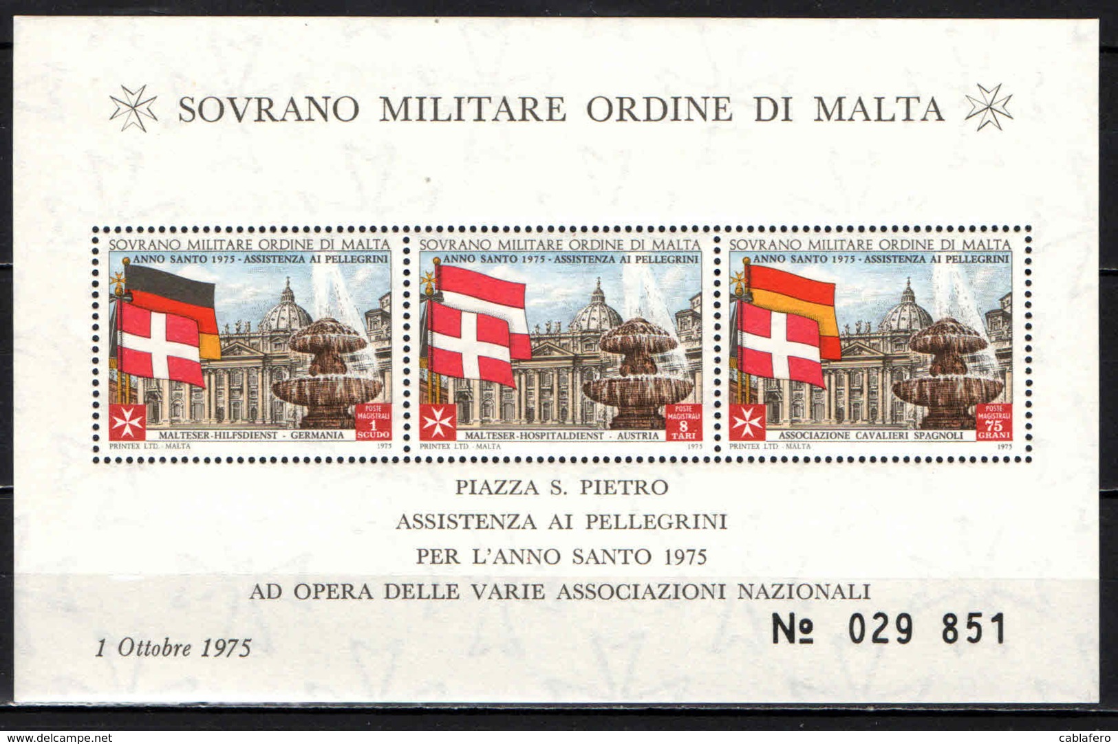 SMOM - 1975 - ANNO SANTO - ASSISTENZA AI PELLEGRINI - SPAGNA, AUSTRIA, GERMANIA - FOGLIETTO - SOUVENIR SHEET - MNH - Sovrano Militare Ordine Di Malta