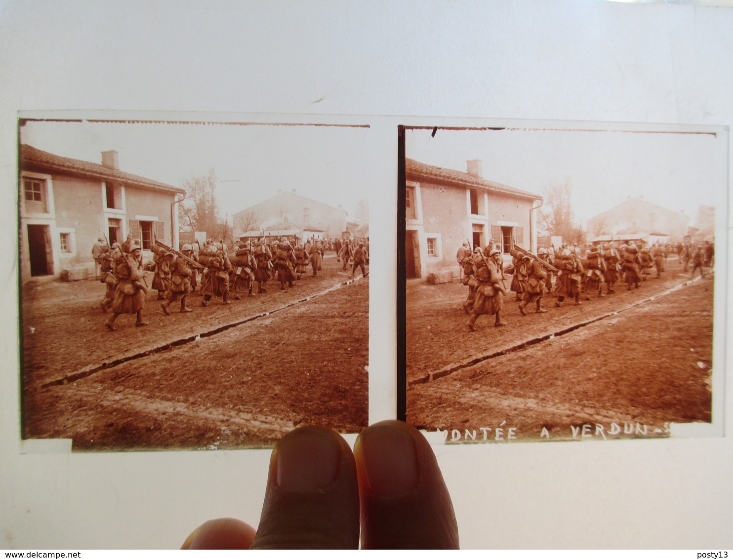 Plaque De Verre Stéréoscopique - Guerre 1914-18 - Montée à Verdun - Poilus  - TBE - Glass Slides