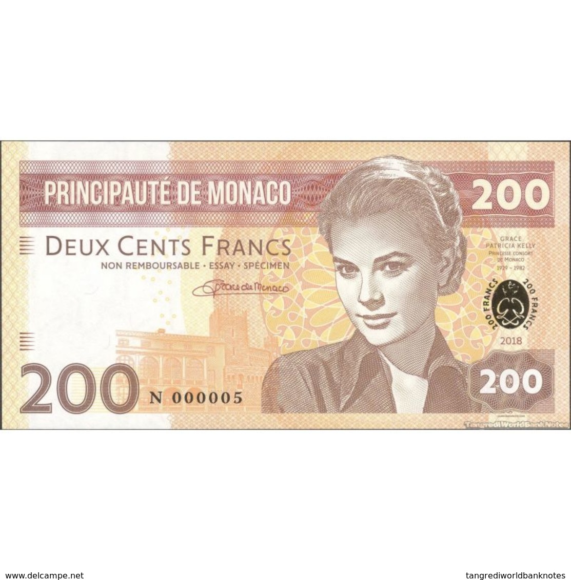 TWN - PRINCIPAUTÉ DE MONACO (private) - 200 Francs 2018﻿ Very Very Low Serial N 000005 UNC - Altri & Non Classificati