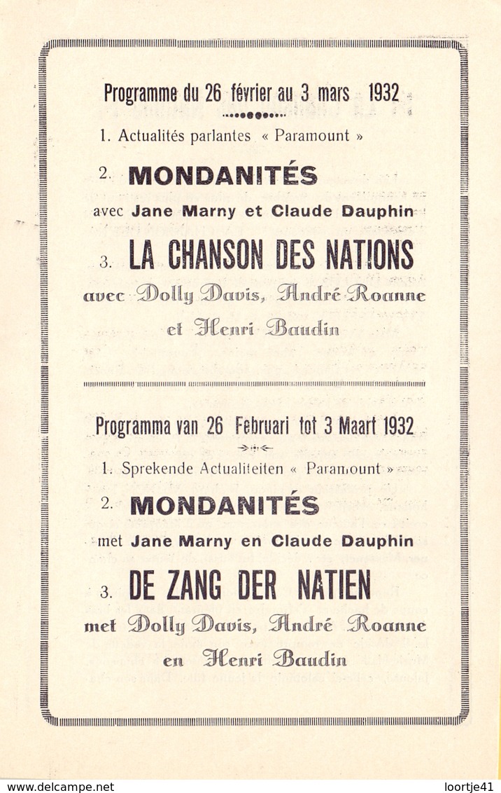 Ciné  Bioscoop Programma Programme Cinema - Ciné Palace Gent - 1932 - Publicité Cinématographique