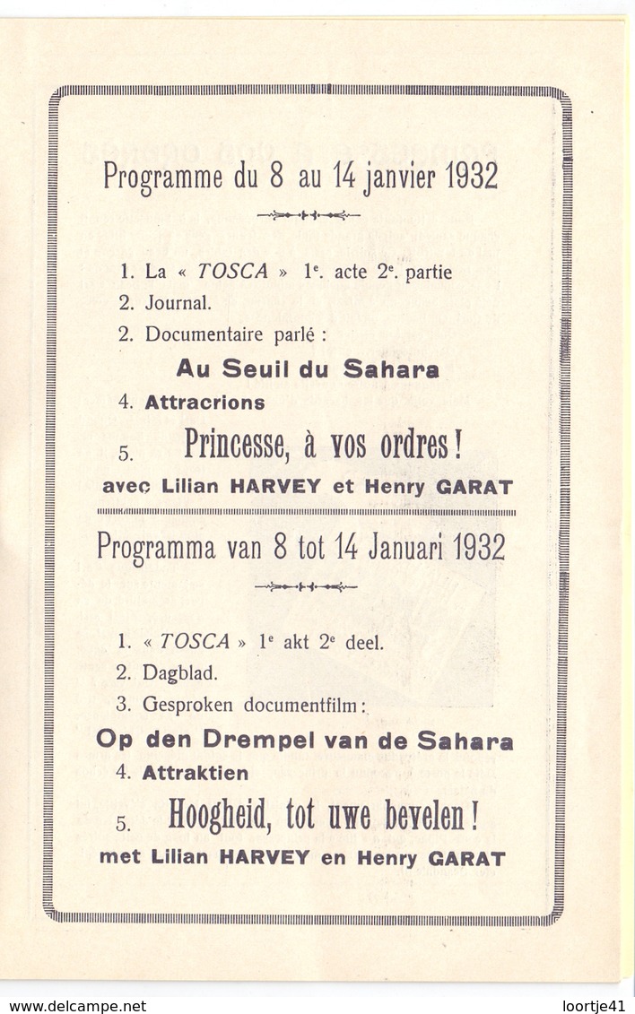 Ciné  Bioscoop Programma Programme Cinema - Ciné Palace Gent - 1932 - Lilian Harvey - Publicité Cinématographique