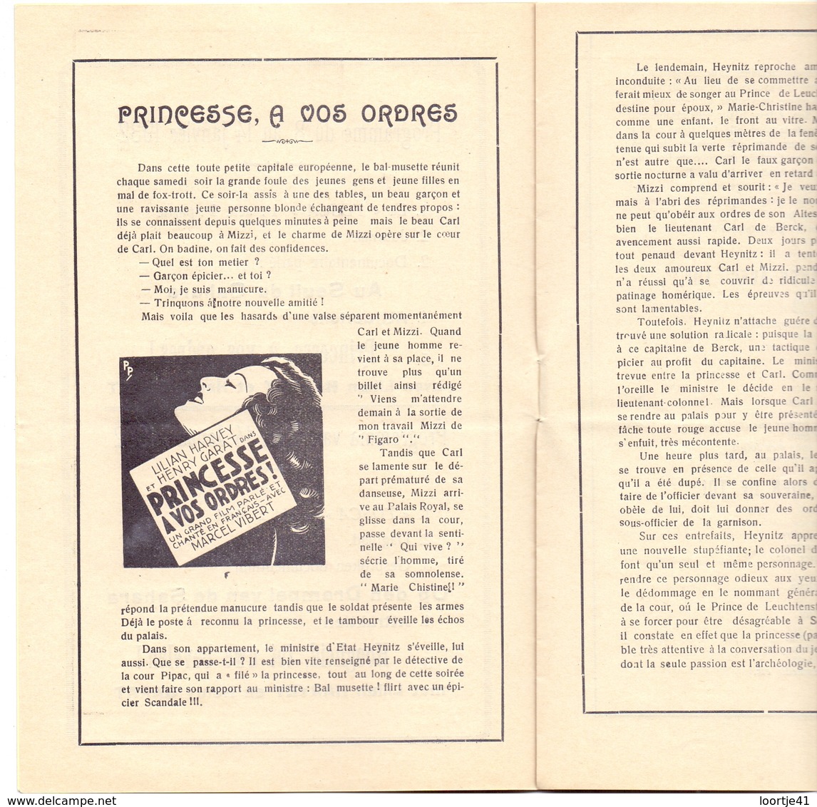 Ciné  Bioscoop Programma Programme Cinema - Ciné Palace Gent - 1932 - Lilian Harvey - Publicité Cinématographique
