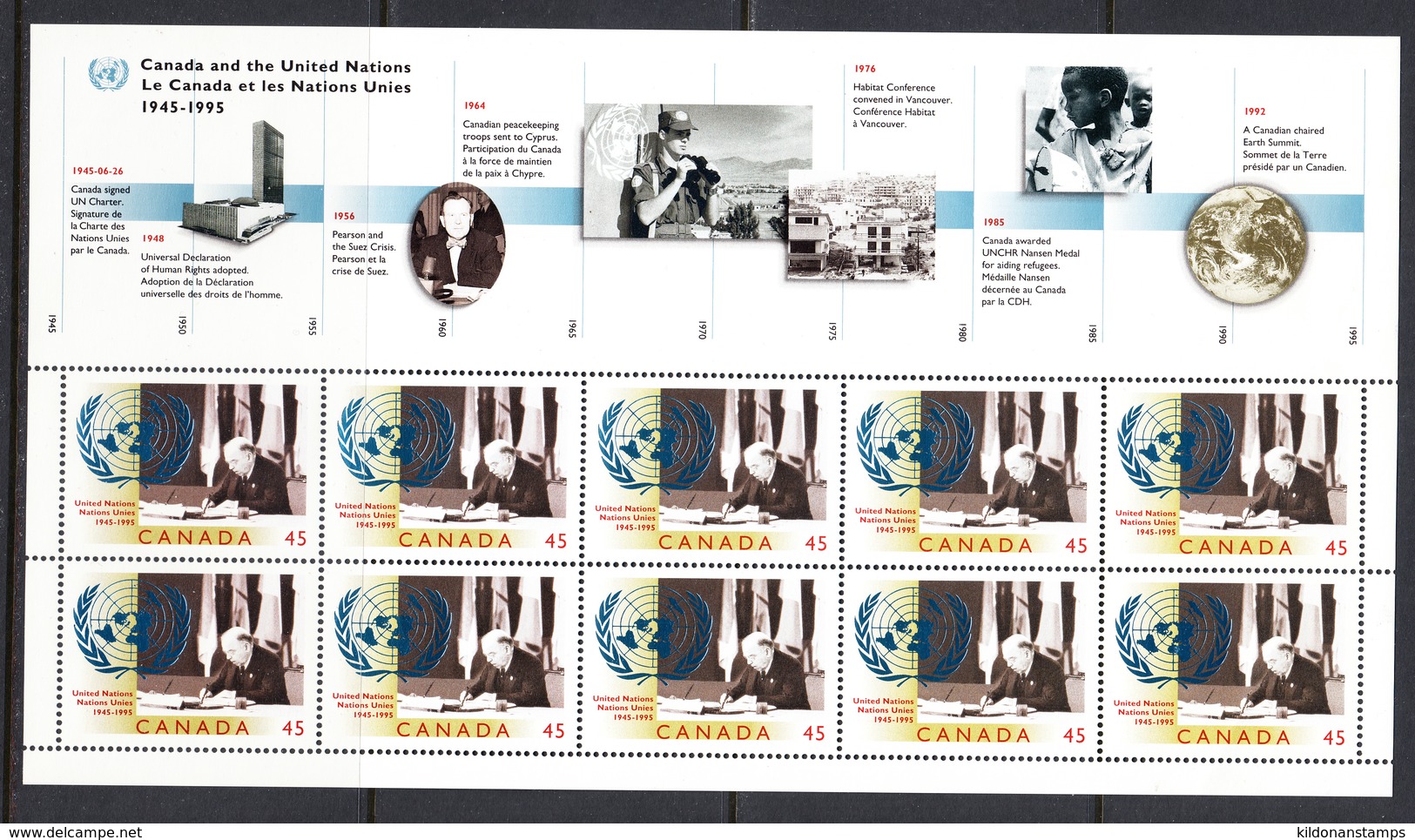 Canada 1995 UN 50th Anniversary Minisheet, Sc# ,SG - Blocks & Sheetlets