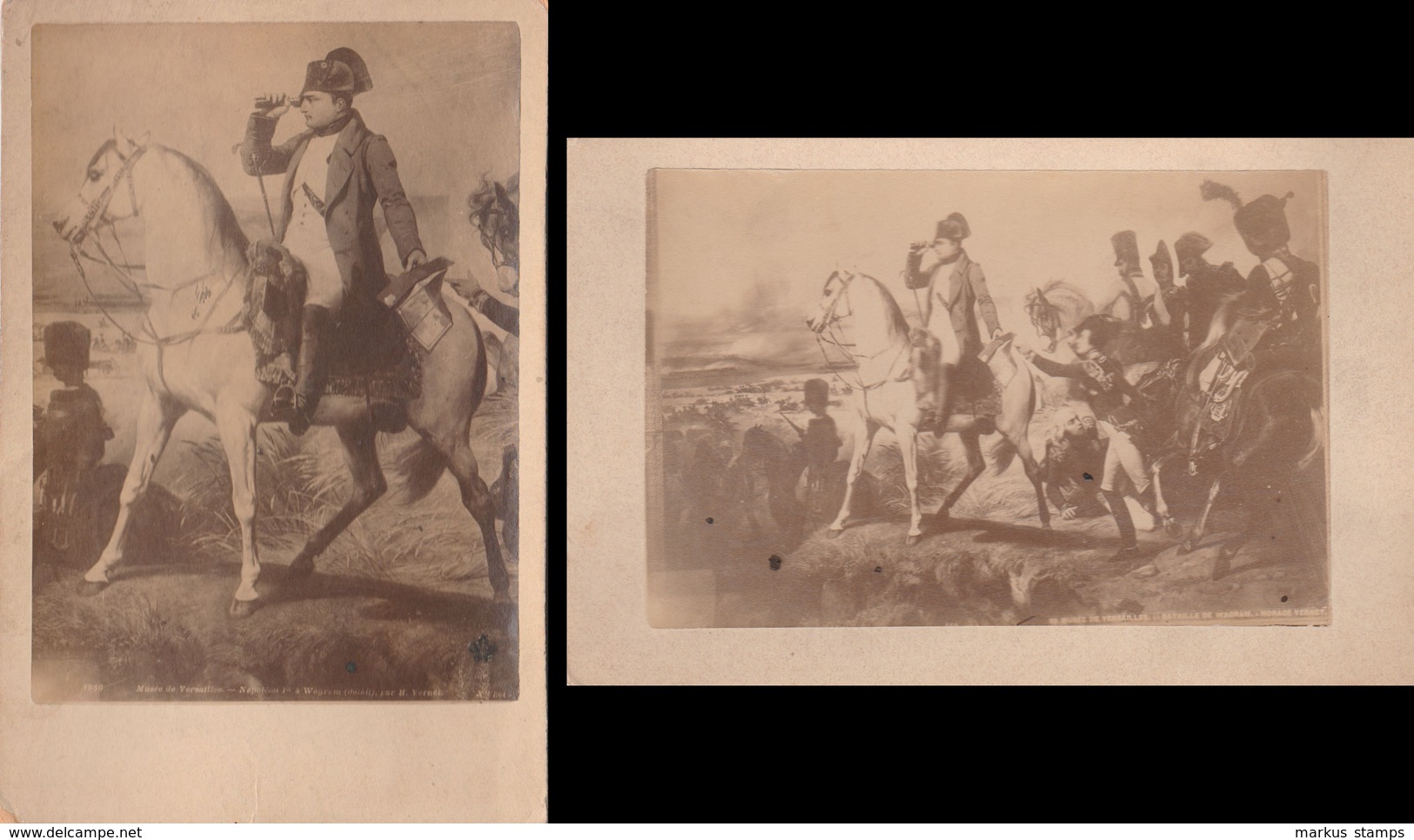 Battle At Wagram - Set Of 2 Vintage Reproduction Photos Napoleon On A Horse, After Verney Painting Bataille De Wagram - Berühmtheiten