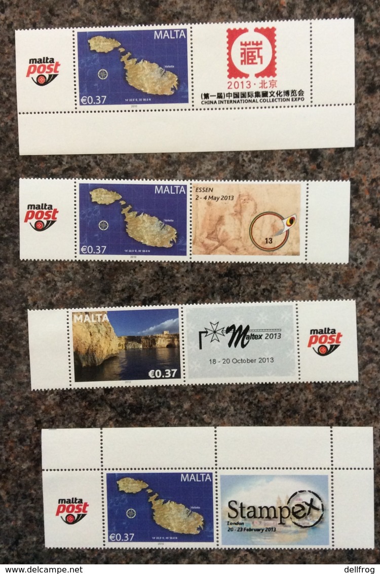 Malta 2013  4 NO STAMP EXHIB ISSUES - ESSEN,CHINA, LONDON,MALTEX MNH - Malta