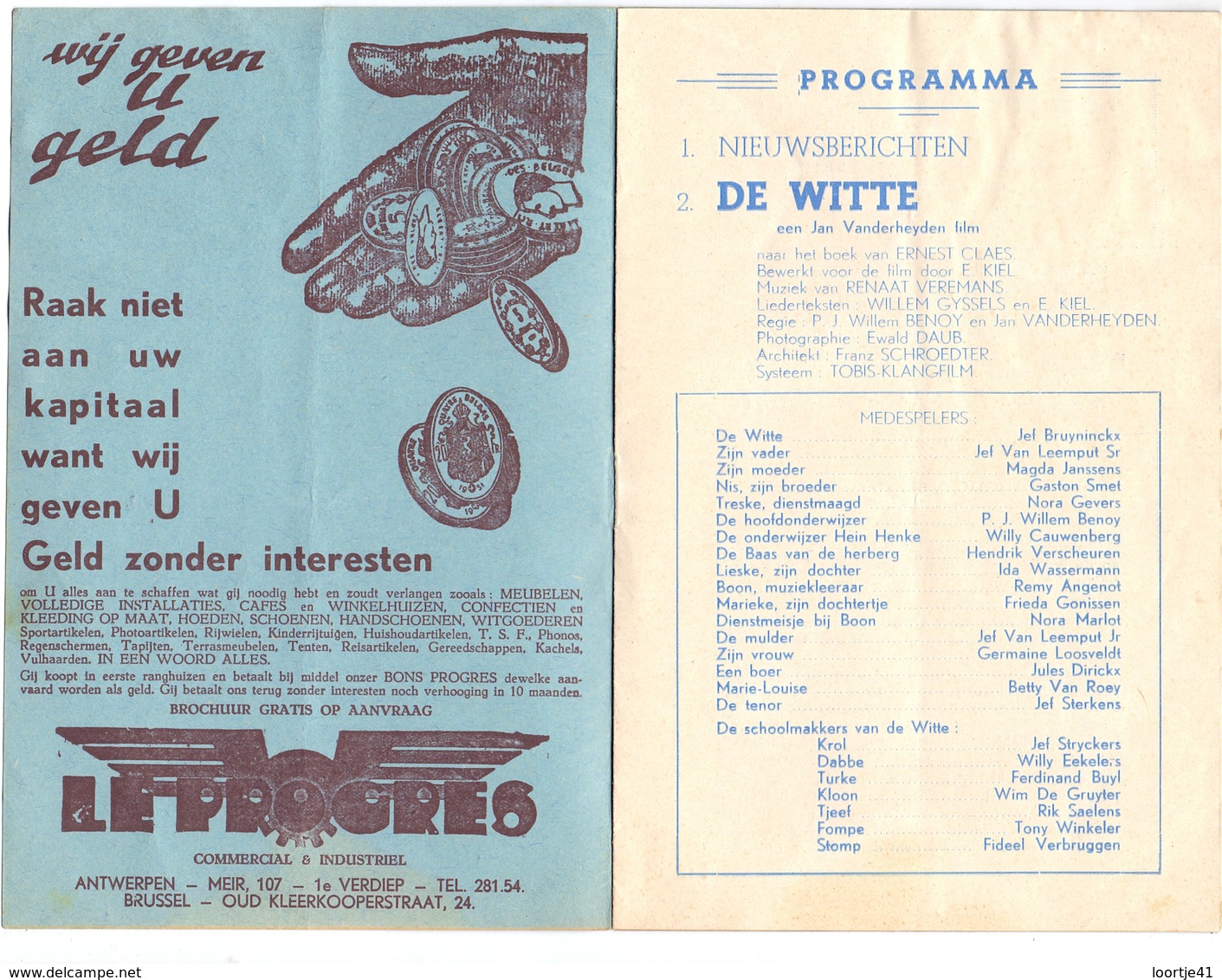 Ciné  Bioscoop Programma Cinema Coliseum Antwerpen - De Witte - 1° Vlaamse Spreekfilm - 1934 - Publicité Cinématographique