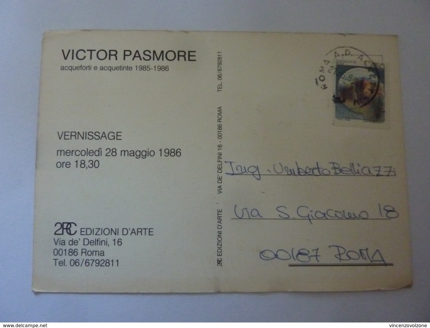 Cartolina  Viaggiata "VICTOR PASSMORE VERNISSAGE Edizioni D'Arte Delfini Roma 1986" - Inaugurations