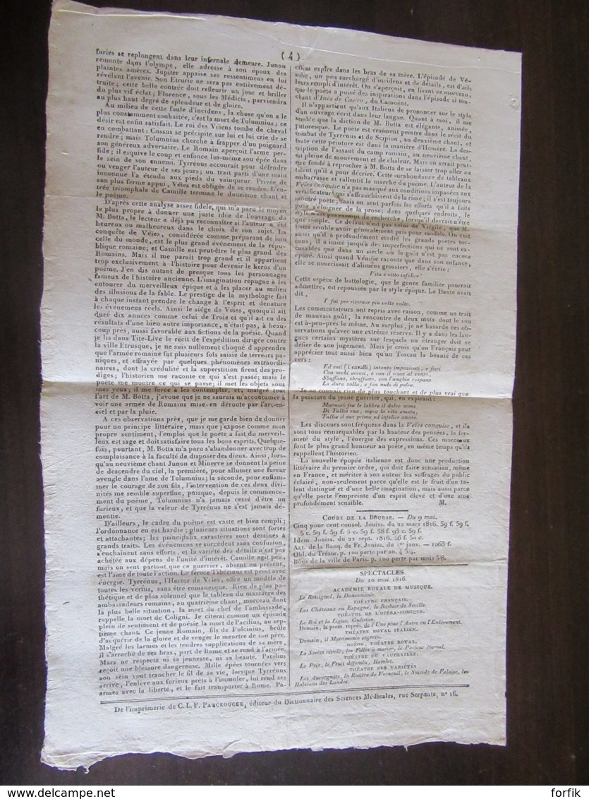 France - Journal Général De France N°617 Du Vendredi 10 Mai 1816 - Cachet Timbre Royal 3c Rouge - 1800 - 1849