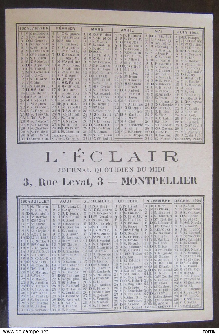 France - Calendrier (format 12x8 Cm) Du Journal L'Eclair à Montpellier - 1904 - Petit Format : 1901-20