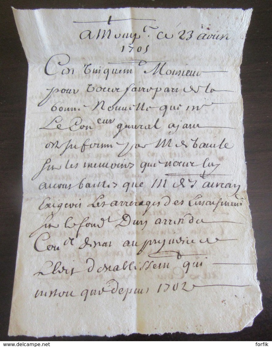 France - Ancienne Correspondance Datée De 1705 Avec Beau Cachet De Cire Au Verso - Documents Historiques