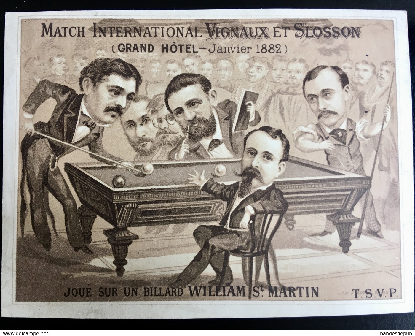 PARIS Suc NICE RARE CHROMO BILLARD WILLIAM ST MARTIN--MATCH INTERNATIONAL VIGNAUX ET SLOSSON Lith Appel 1882 - Autres & Non Classés