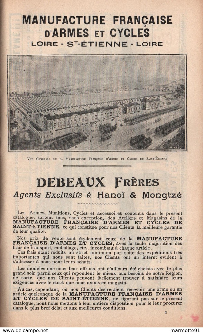 CATALOGUE SPECIAL DEBEAUX FRERES HANOÏ MONGTZE ARMES CYCLES MUNITIONS MANUFACTURE SAINT ETIENNE - France