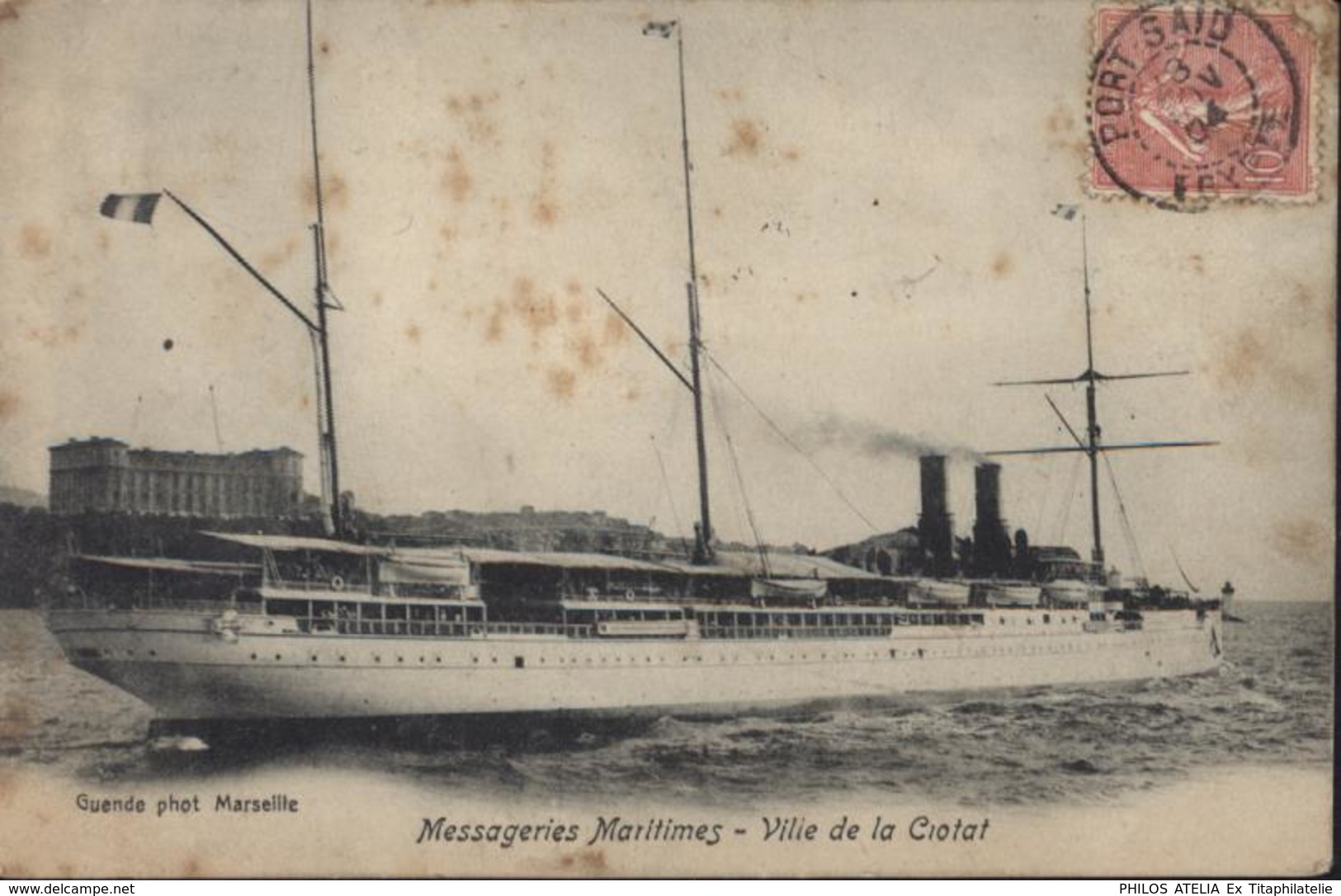 Bureau Français à L'étranger YT 129 Semeuse Lignée Rose Port Saïd Egypte 29 No 04 Messageries Maritime Ville La Ciotat - Storia Postale