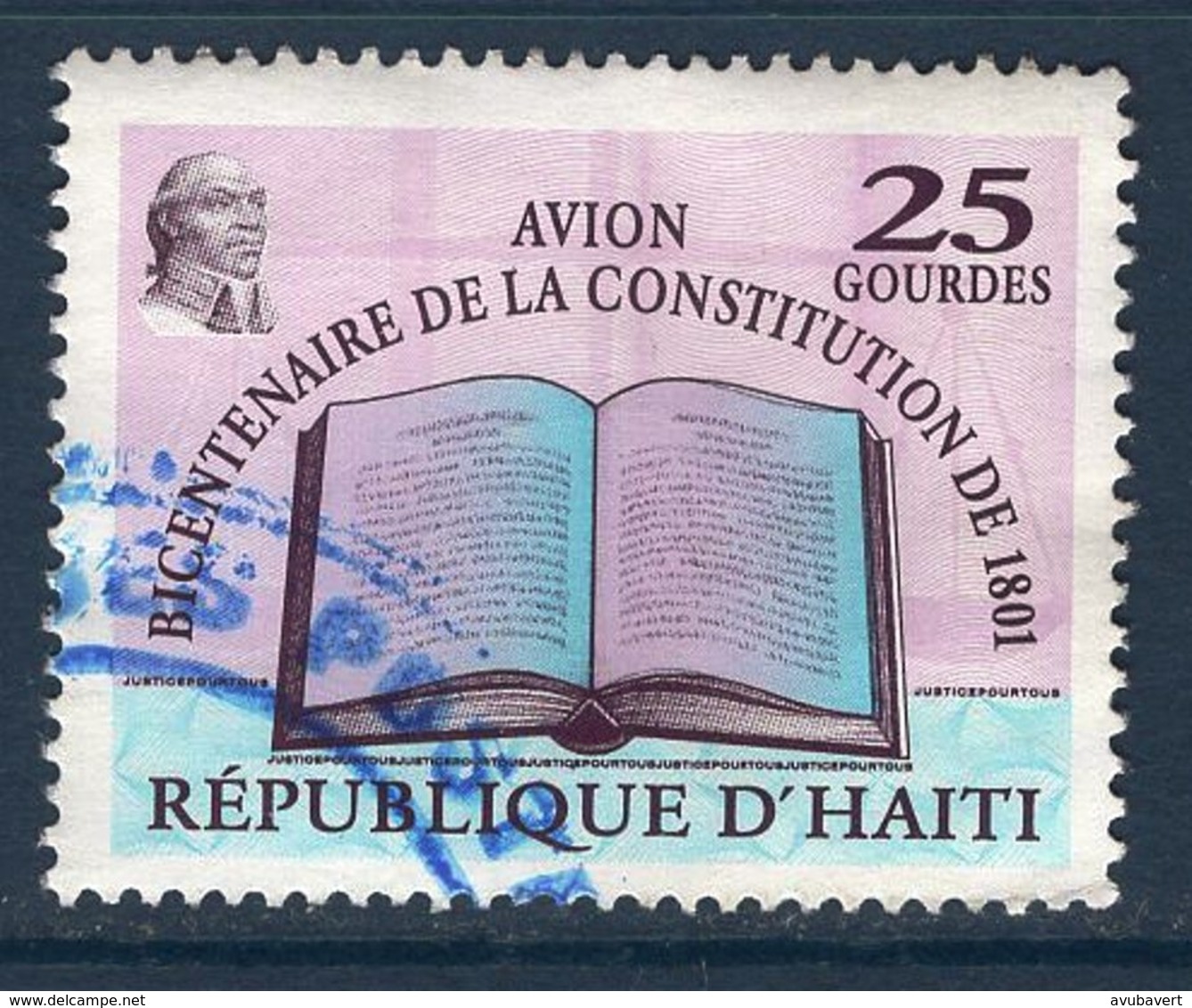 Haïti, Timbre Oblitéré, 2001, Bicentenaire De La Constitution De 1801, Valeur Faciale 25 Gourdes - Haití