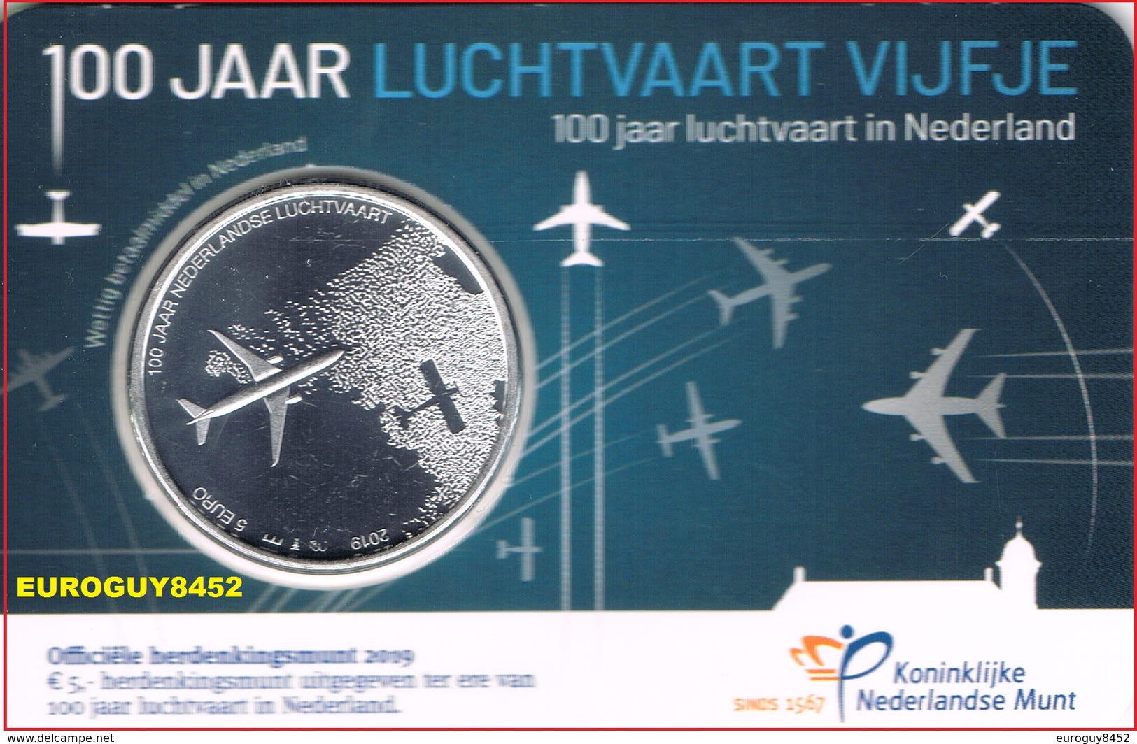 NEDERLAND - COINCARD 5 € 2019 UNC - 100 JAAR LUCHTVAART - Pays-Bas