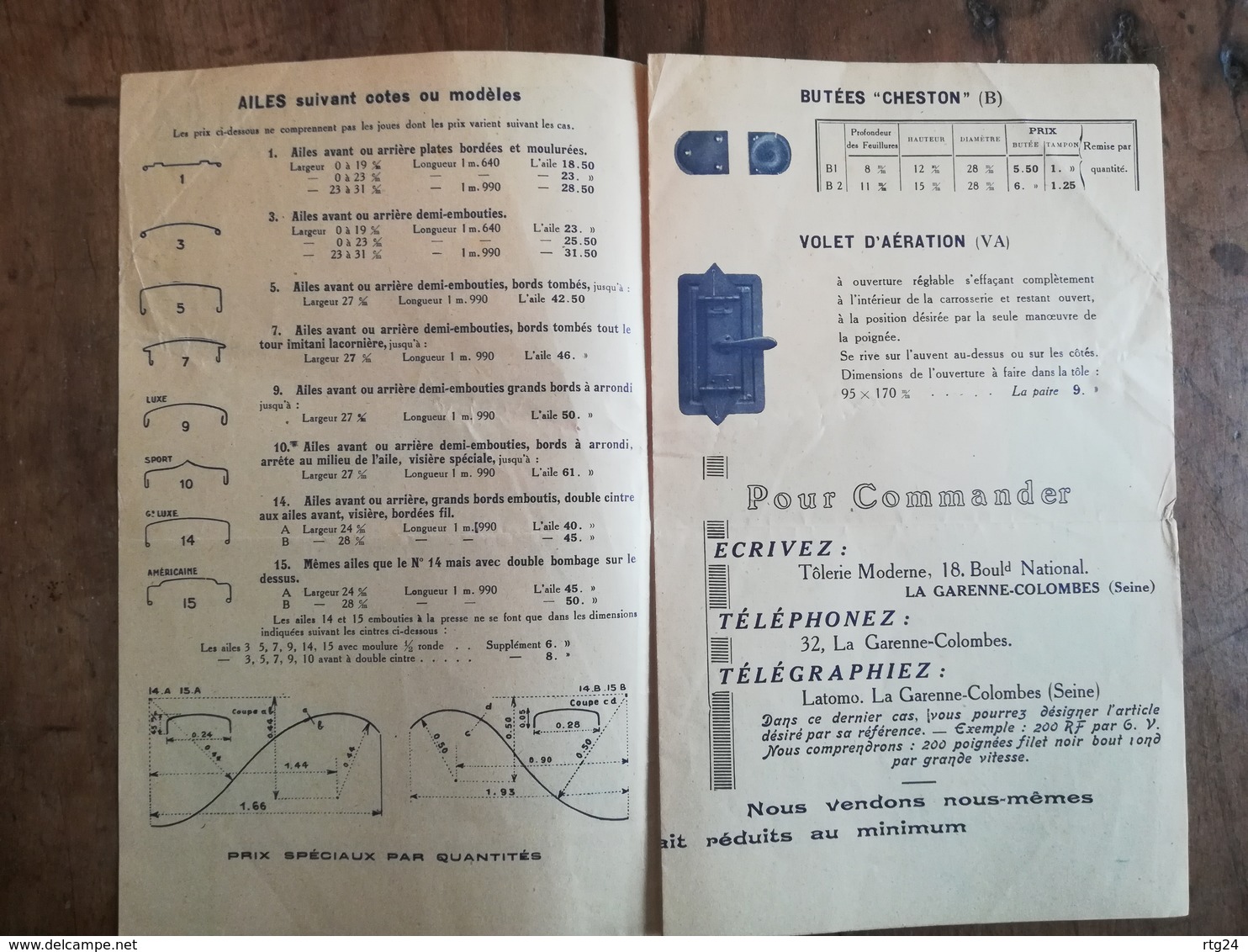 RARE CATALOGUE ANNEES 1925/30. ETS  LA TOLERIE MODERNE A LA GARENNE- COLOMBES.(92) .FOURNITURES POUR CARROSSIERS . - Publicités