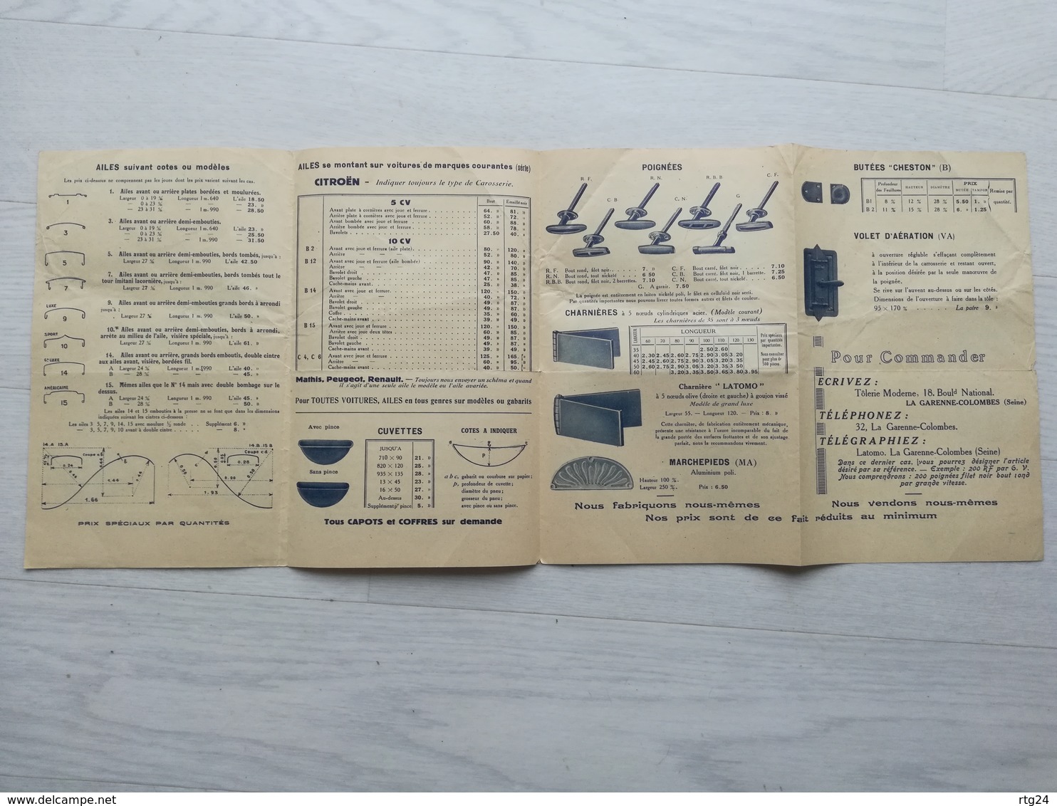 RARE CATALOGUE ANNEES 1925/30. ETS  LA TOLERIE MODERNE A LA GARENNE- COLOMBES.(92) .FOURNITURES POUR CARROSSIERS . - Publicités