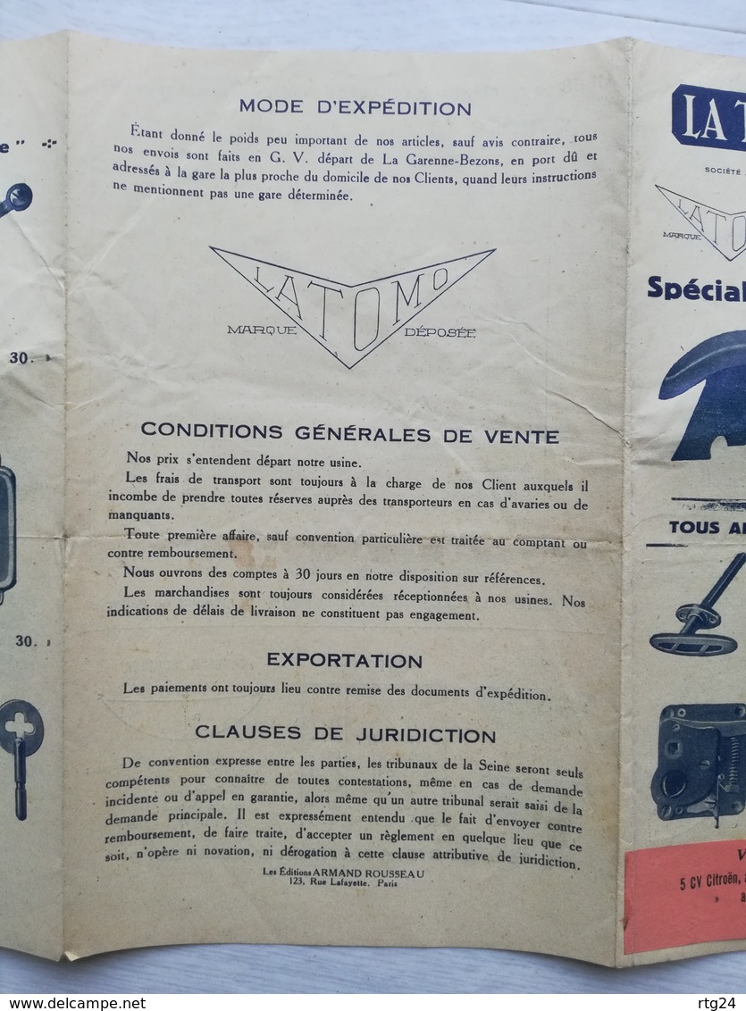 RARE CATALOGUE ANNEES 1925/30. ETS  LA TOLERIE MODERNE A LA GARENNE- COLOMBES.(92) .FOURNITURES POUR CARROSSIERS .