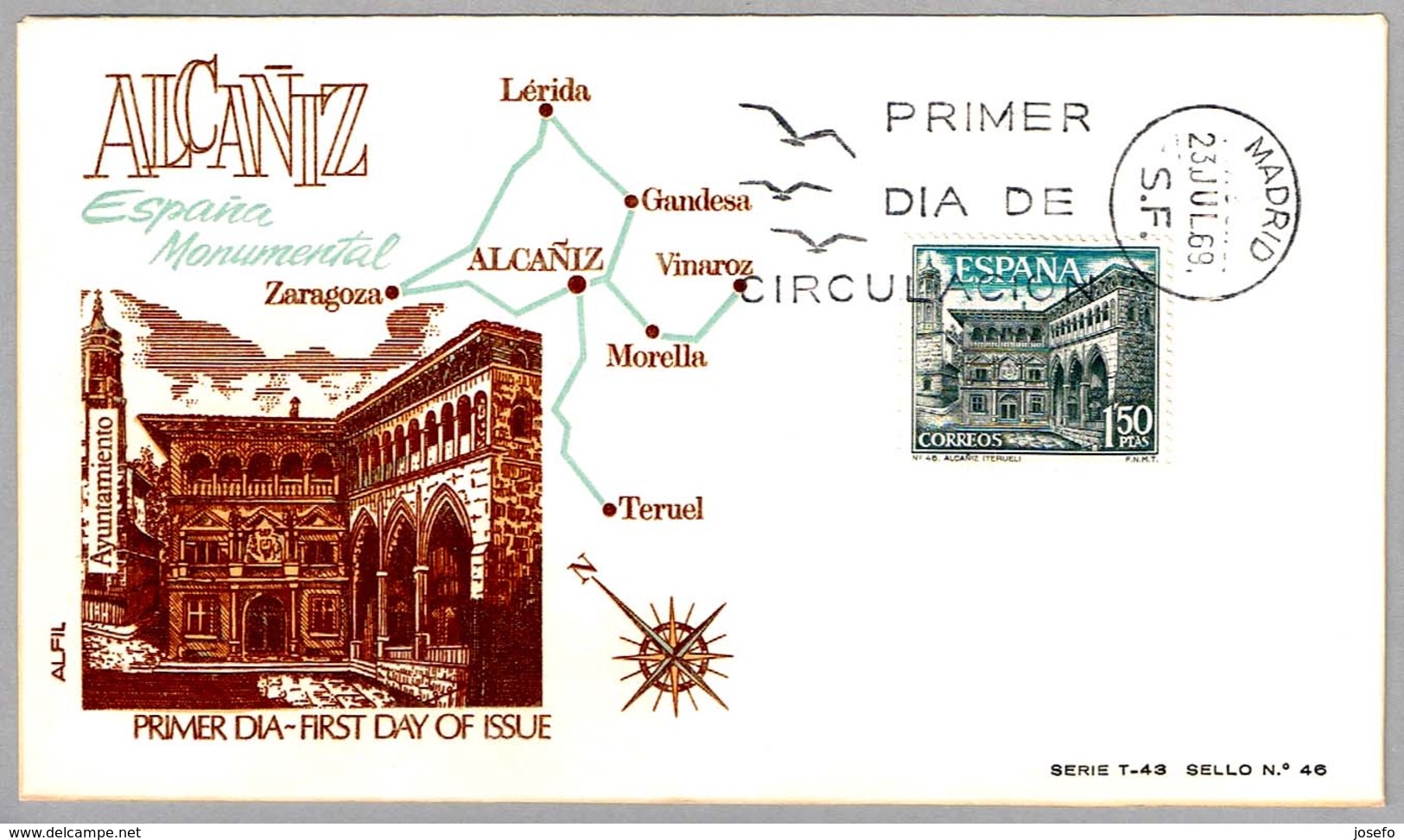 AYUNTAMIENTO DE ALCAÑIZ (TERUEL, ARAGON). SPD/FDC Madrid 1969 - Otros & Sin Clasificación