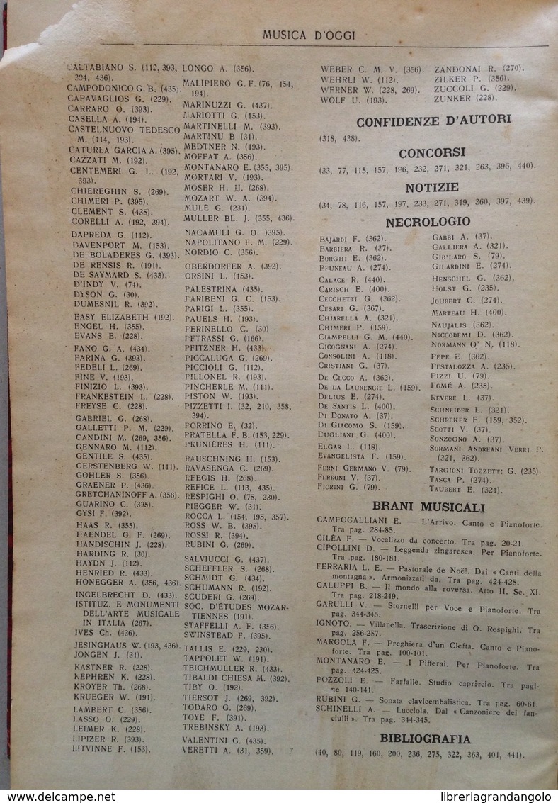 Musica D'Oggi Rassegna Di Vita E Di Coltura Musicale 12 Numeri Annata 1934 - Non Classificati